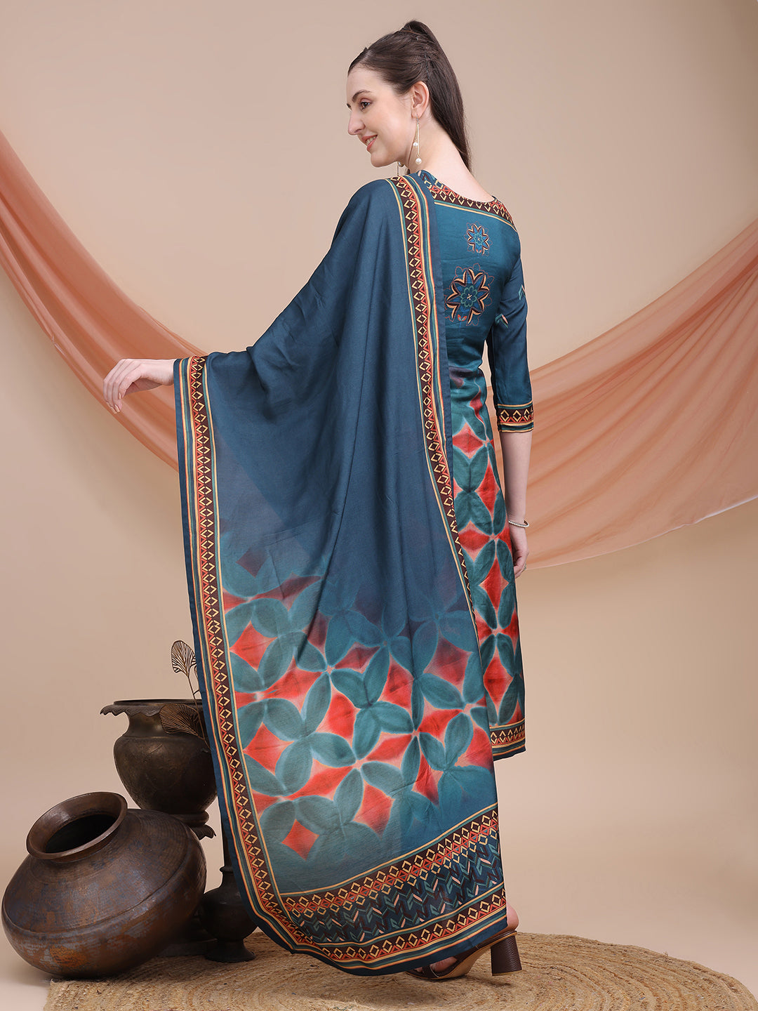 Blue Printed Muslin Kurta Set with Dupatta | Sitaram Designer Ethnic Wear for Women