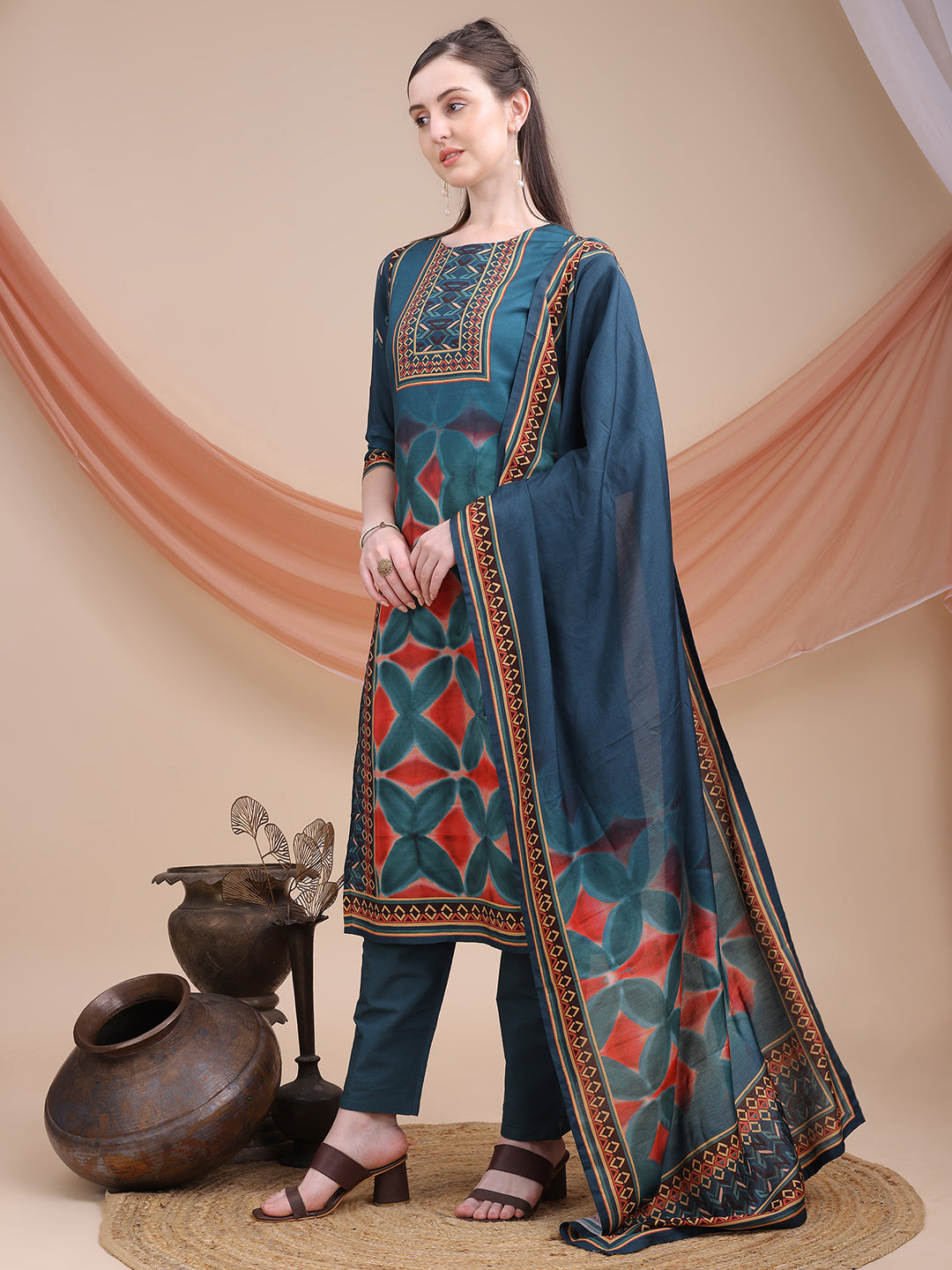 Blue Printed Muslin Kurta Set with Dupatta | Sitaram Designer Ethnic Wear for Women