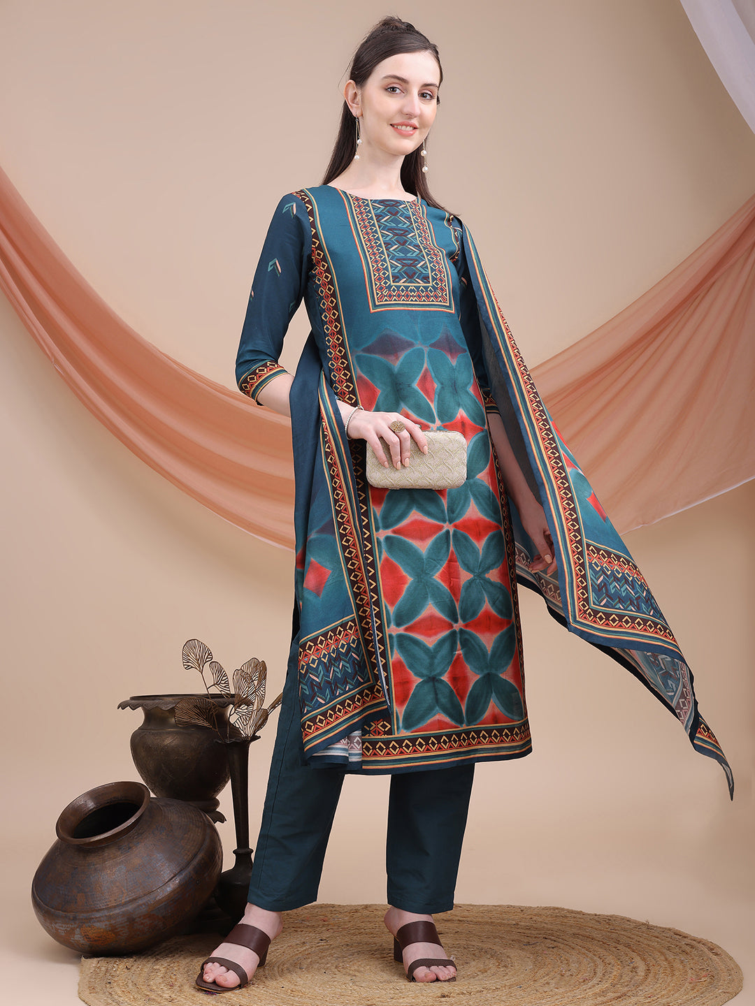 Blue Printed Muslin Kurta Set with Dupatta | Sitaram Designer Ethnic Wear for Women