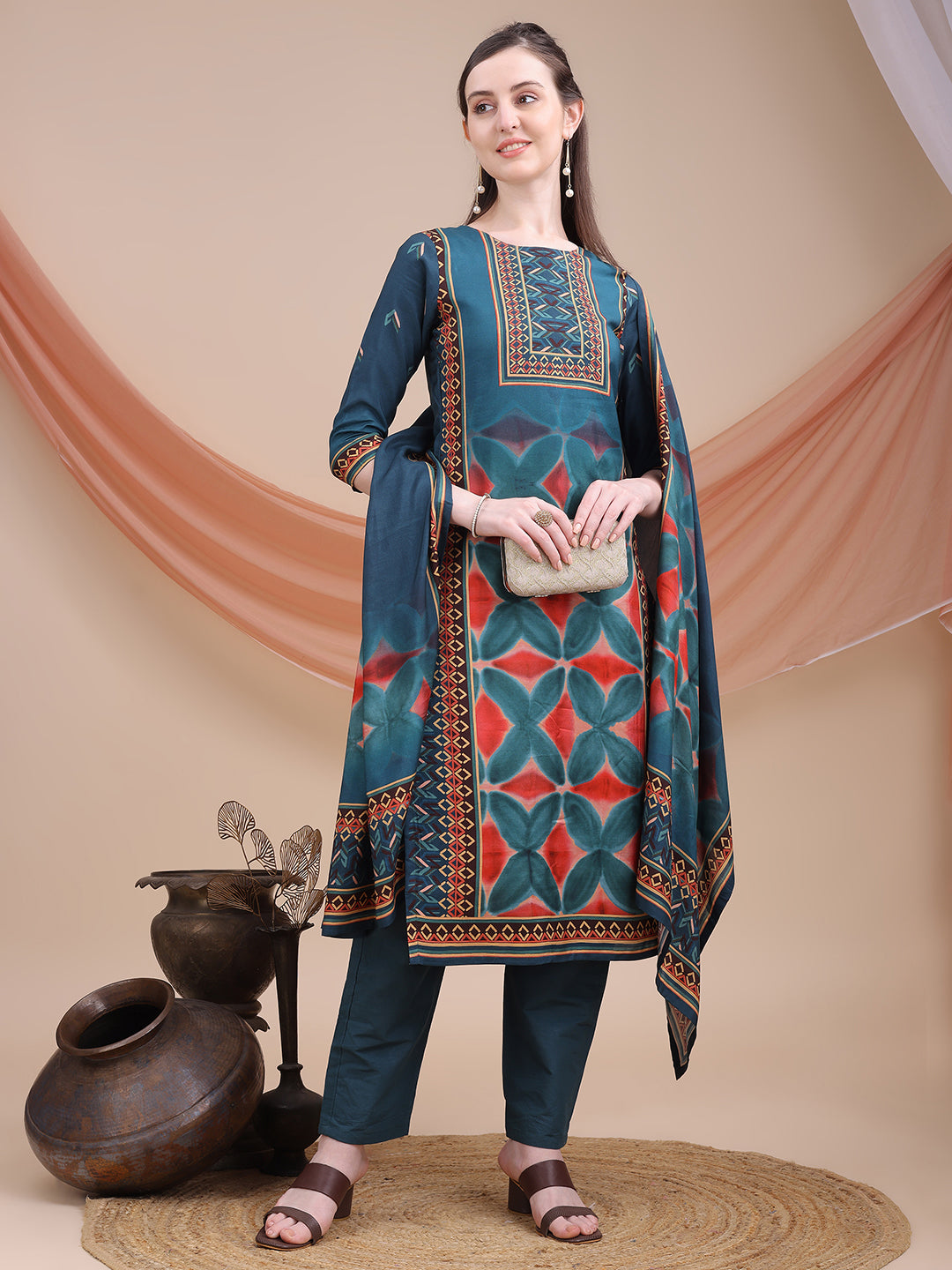 Blue Printed Muslin Kurta Set with Dupatta | Sitaram Designer Ethnic Wear for Women