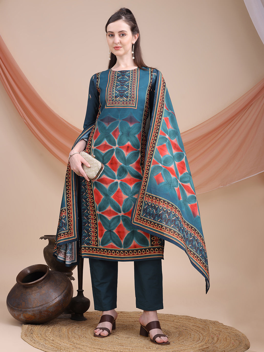 Blue Printed Muslin Kurta Set with Dupatta | Sitaram Designer Ethnic Wear for Women
