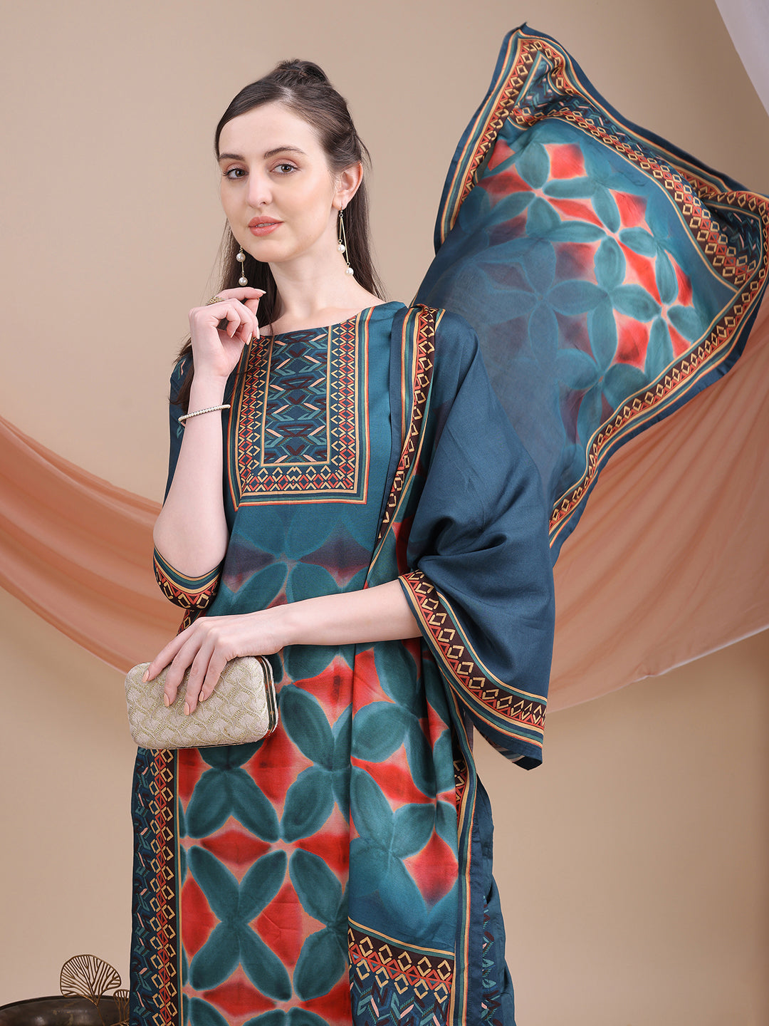 Blue Printed Muslin Kurta Set with Dupatta | Sitaram Designer Ethnic Wear for Women