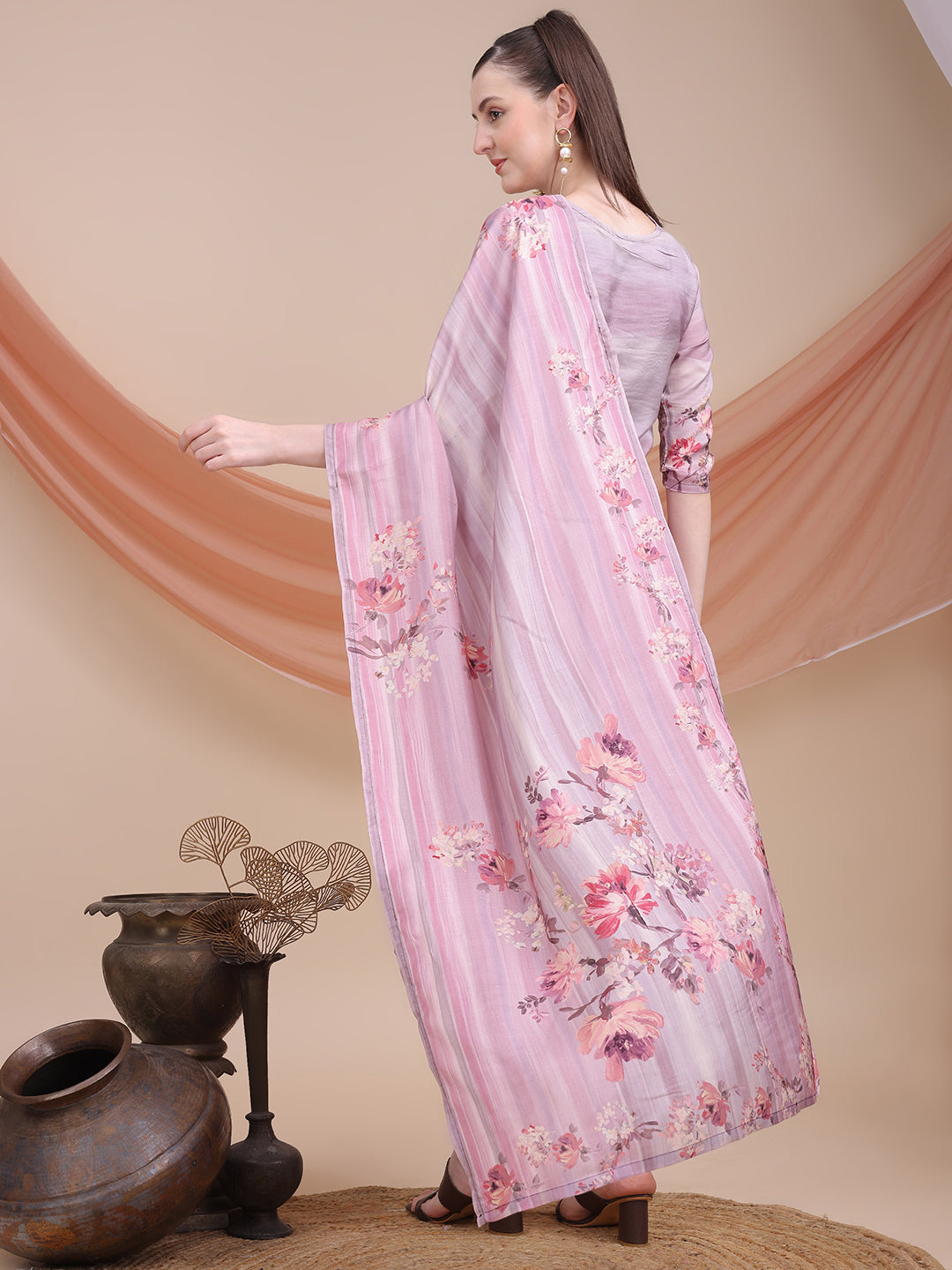 Purple Printed Muslin Kurta Set with Dupatta | Sitaram Designer Ethnic Wear for Women