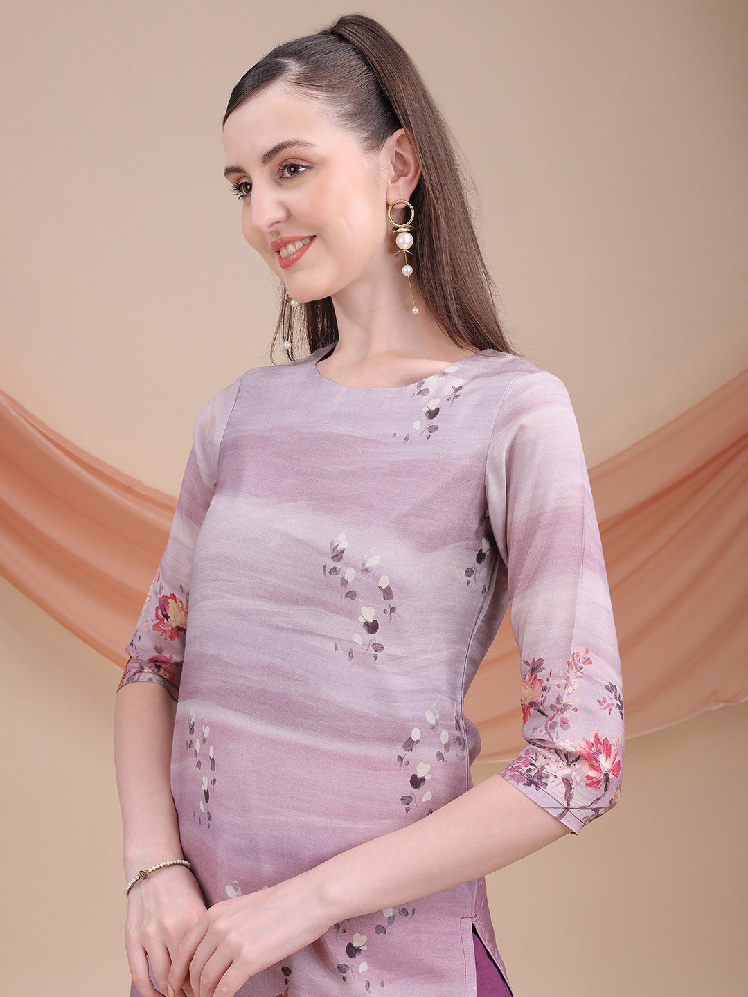 Purple Printed Muslin Kurta Set with Dupatta | Sitaram Designer Ethnic Wear for Women