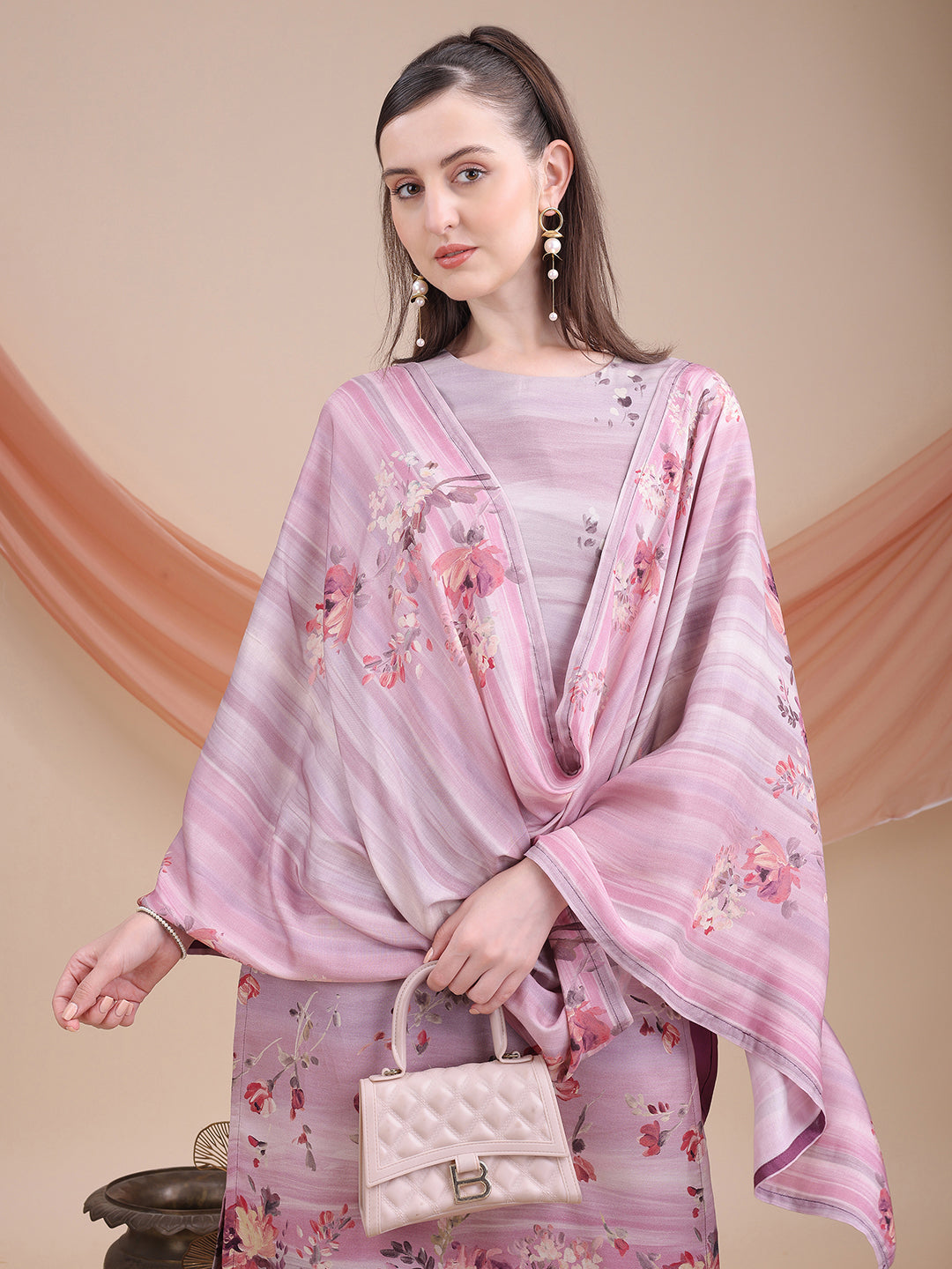 Purple Printed Muslin Kurta Set with Dupatta | Sitaram Designer Ethnic Wear for Women