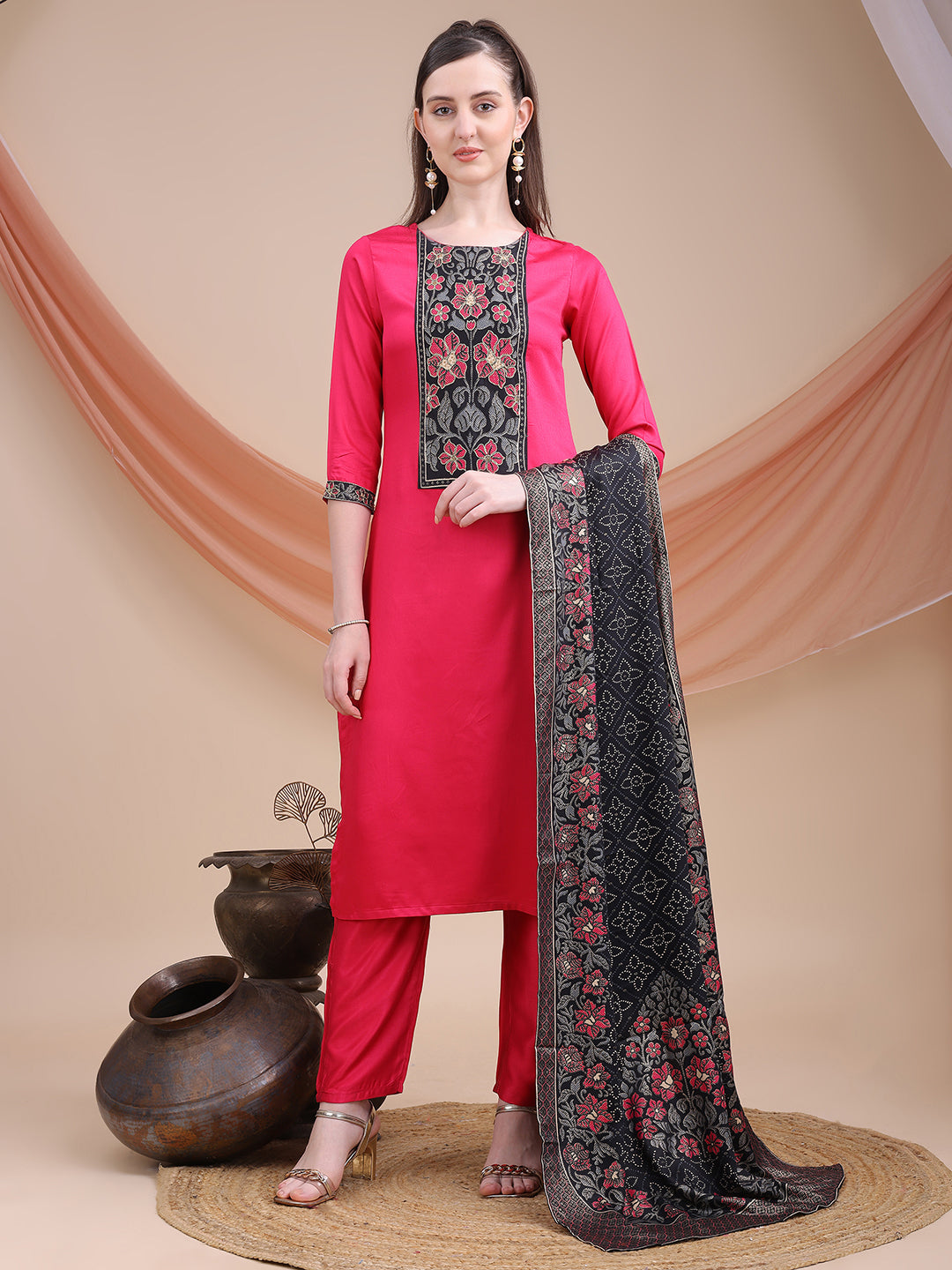 Pink Printed Cotton Kurta Set with Dupatta | Sitaram Designer Ethnic Wear for Women