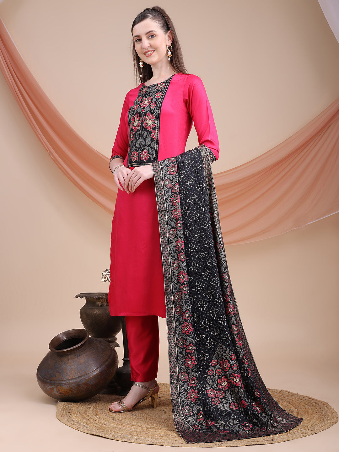 Pink Printed Cotton Kurta Set with Dupatta | Sitaram Designer Ethnic Wear for Women
