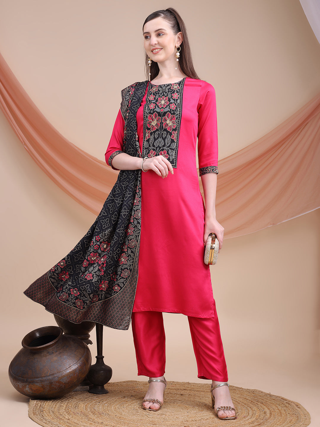 Pink Printed Cotton Kurta Set with Dupatta | Sitaram Designer Ethnic Wear for Women