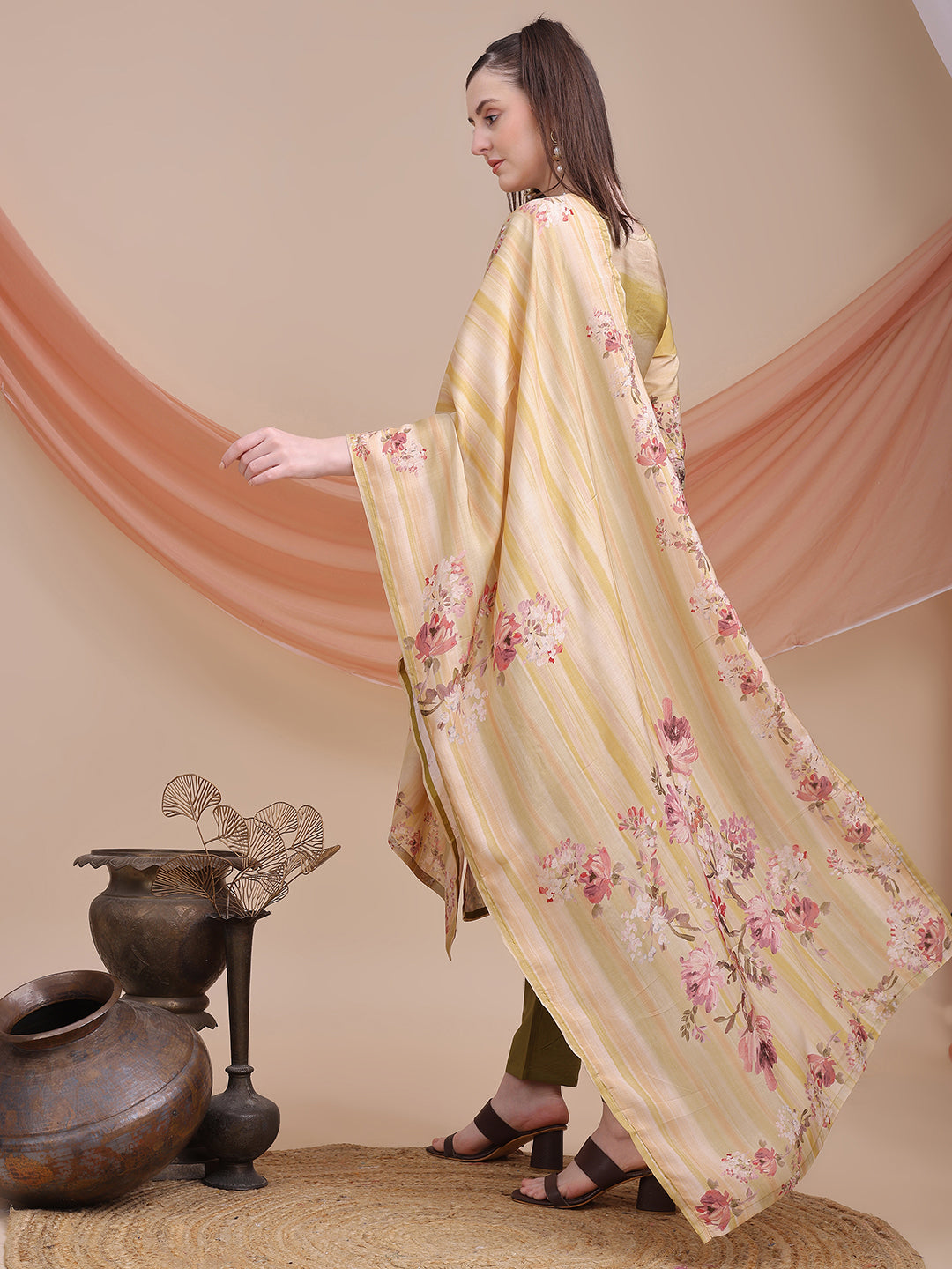 Mustard Printed Muslin Kurta Set with Dupatta | Sitaram Designer Ethnic Wear for Women