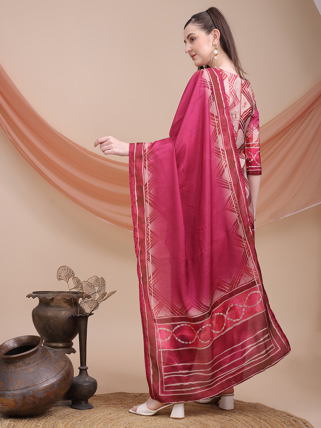 Pink Printed Muslin Kurta Set with Dupatta | Sitaram Designer Ethnic Wear for Women