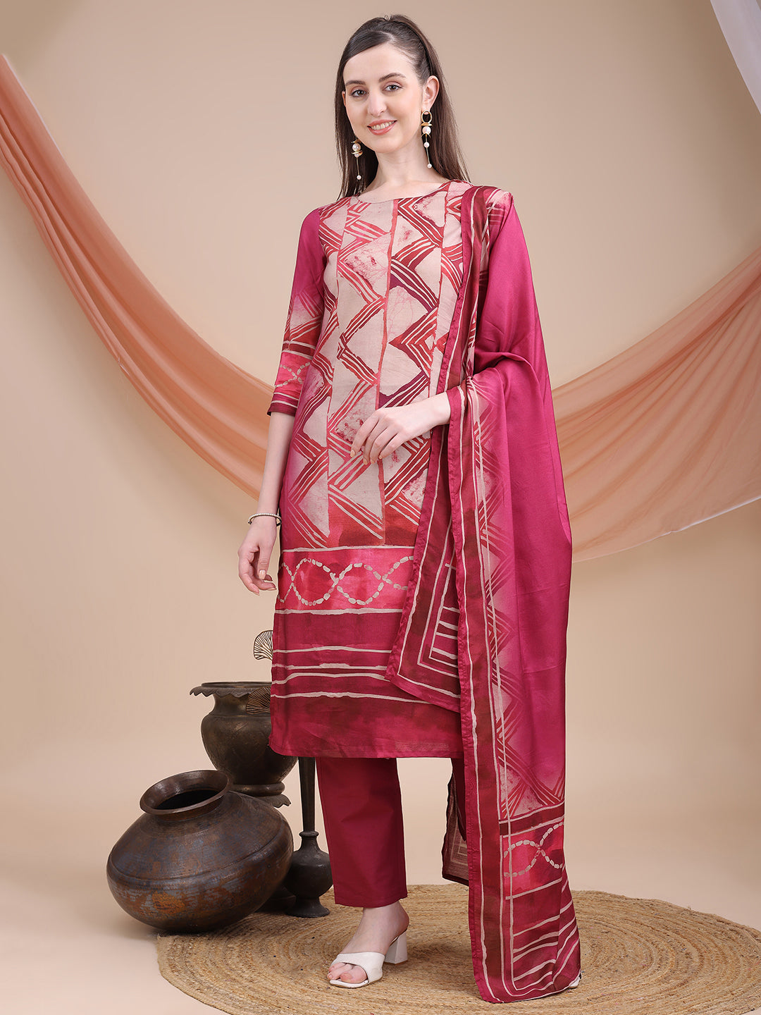 Pink Printed Muslin Kurta Set with Dupatta | Sitaram Designer Ethnic Wear for Women