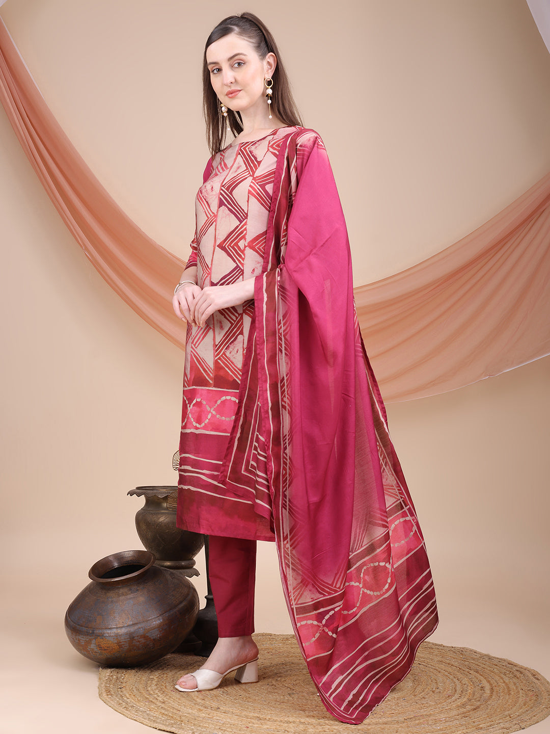 Pink Printed Muslin Kurta Set with Dupatta | Sitaram Designer Ethnic Wear for Women