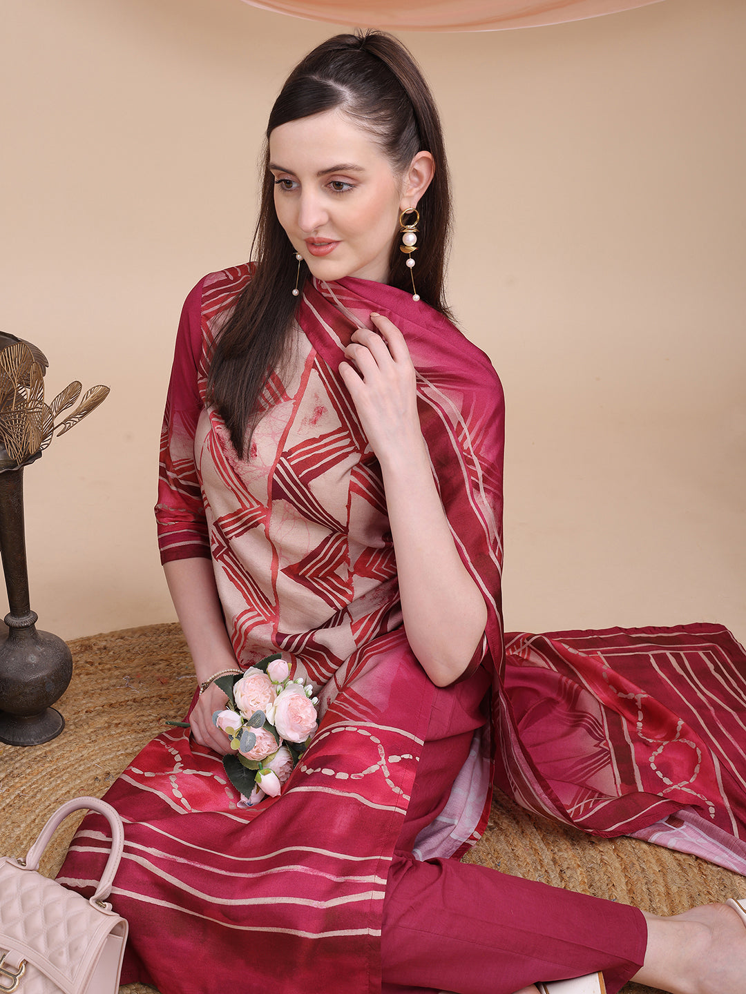 Pink Printed Muslin Kurta Set with Dupatta | Sitaram Designer Ethnic Wear for Women