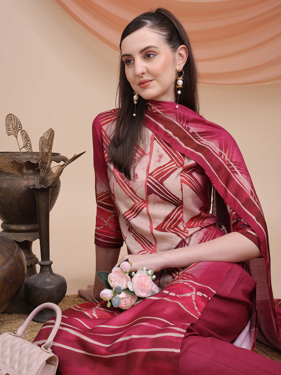 Pink Printed Muslin Kurta Set with Dupatta | Sitaram Designer Ethnic Wear for Women