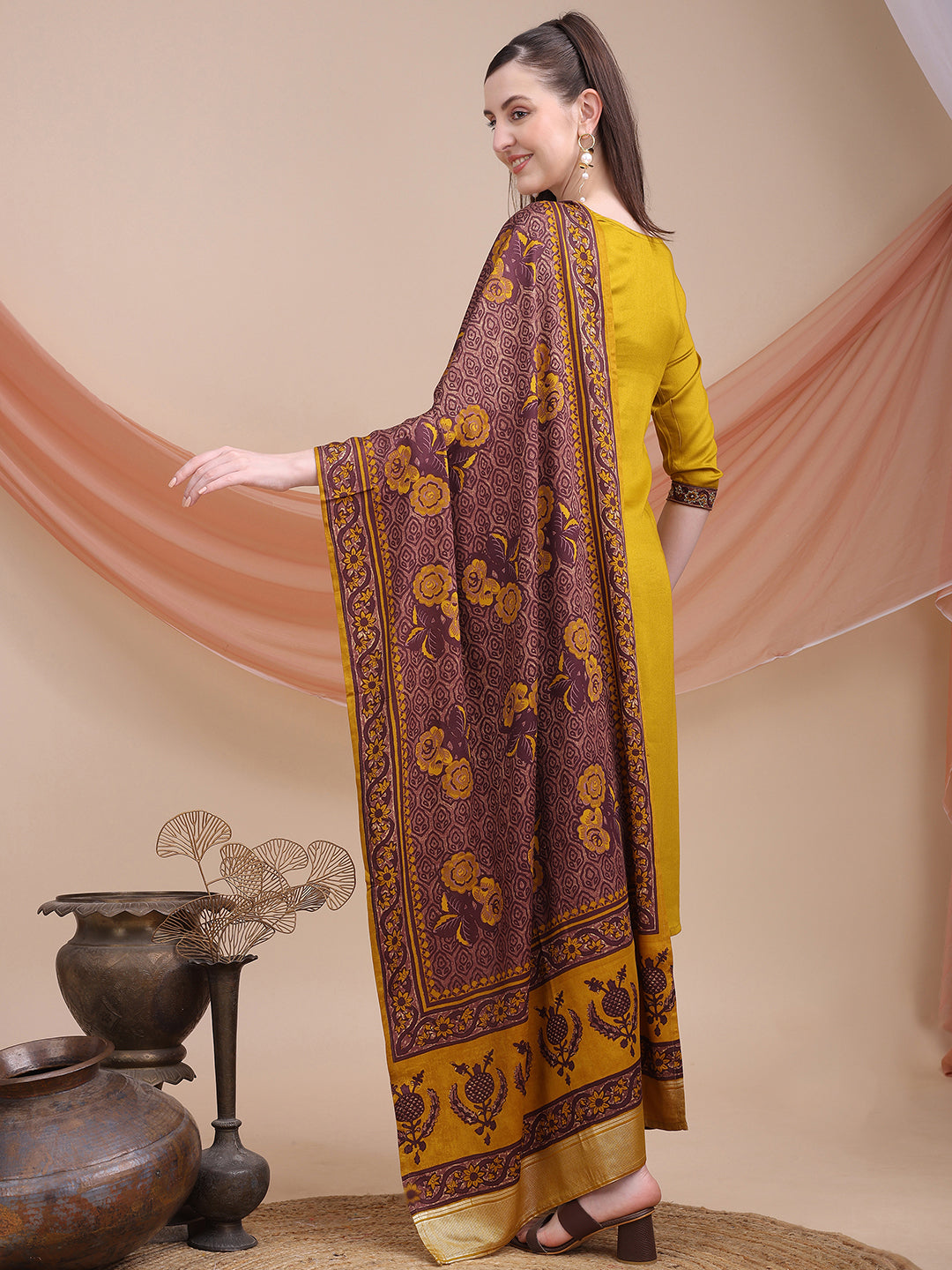 Yellow Printed Cotton Kurta Set with Dupatta | Sitaram Designer Ethnic Wear for Women