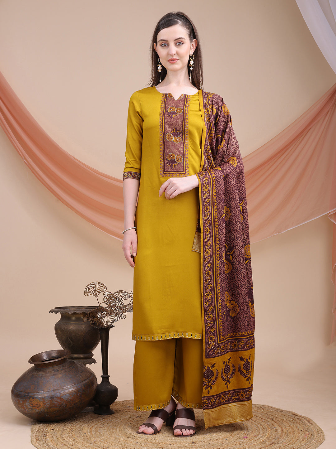 Yellow Printed Cotton Kurta Set with Dupatta | Sitaram Designer Ethnic Wear for Women