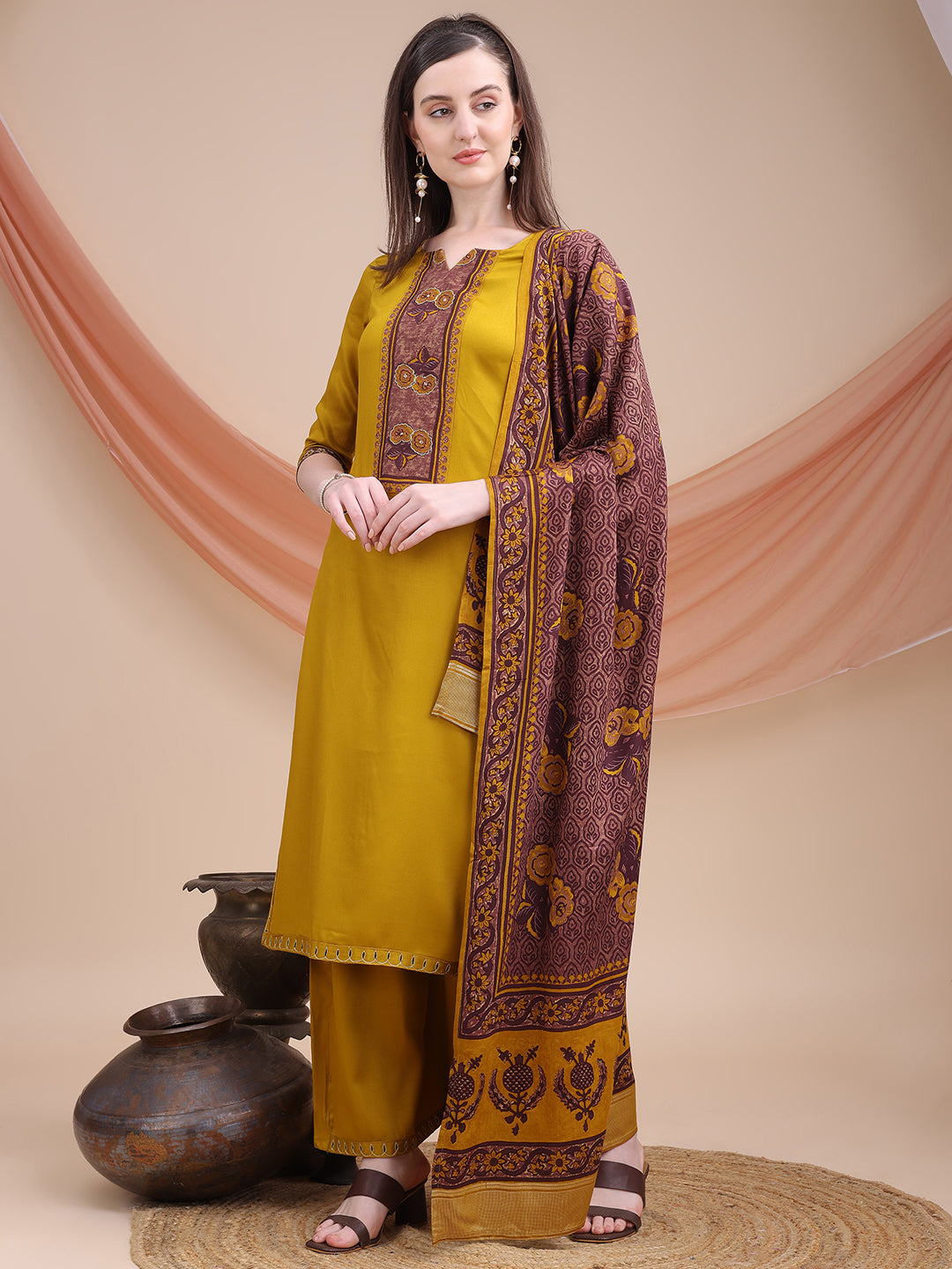 Yellow Printed Cotton Kurta Set with Dupatta | Sitaram Designer Ethnic Wear for Women