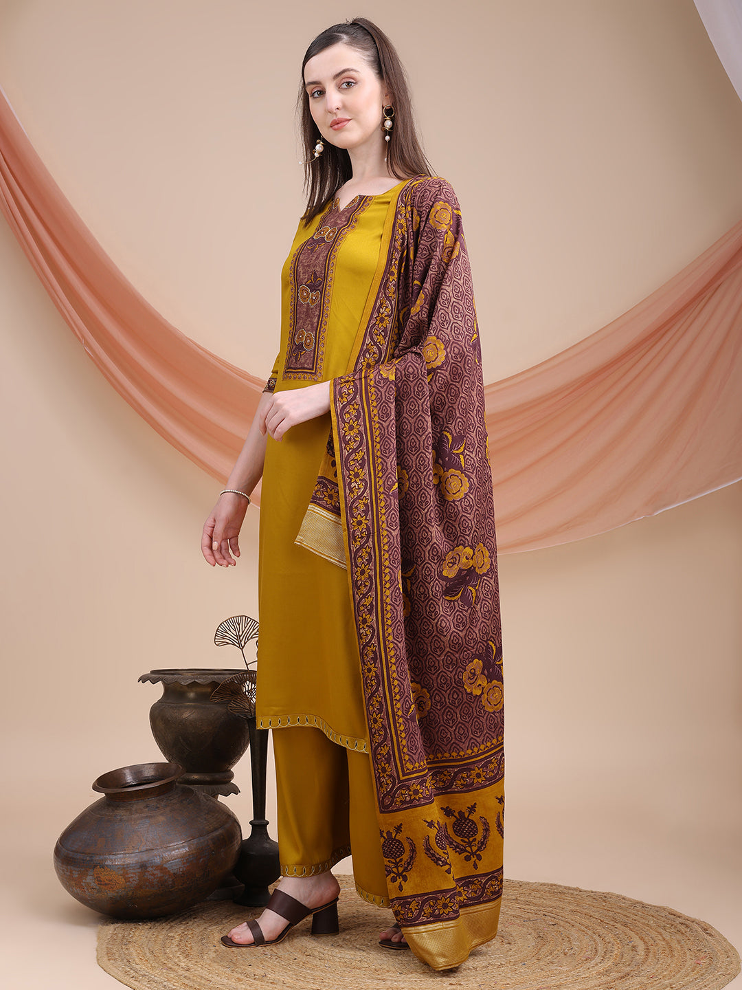 Yellow Printed Cotton Kurta Set with Dupatta | Sitaram Designer Ethnic Wear for Women
