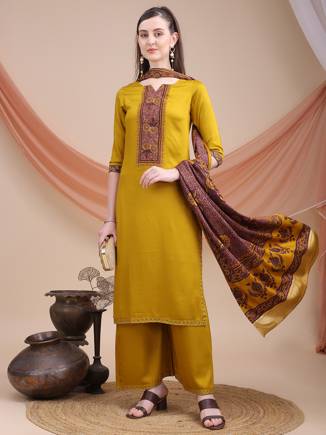 Yellow Printed Cotton Kurta Set with Dupatta | Sitaram Designer Ethnic Wear for Women