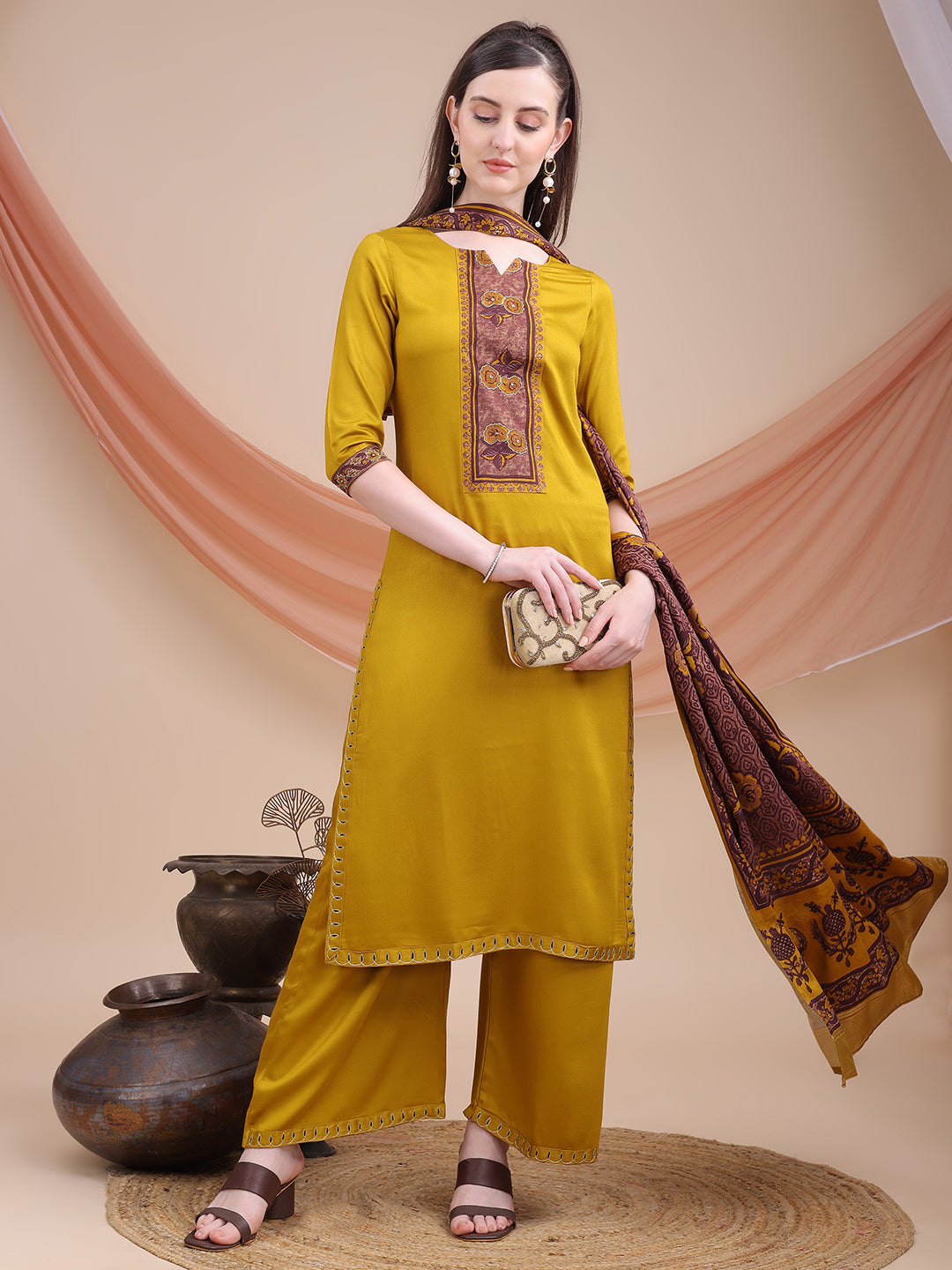 Yellow Printed Cotton Kurta Set with Dupatta | Sitaram Designer Ethnic Wear for Women