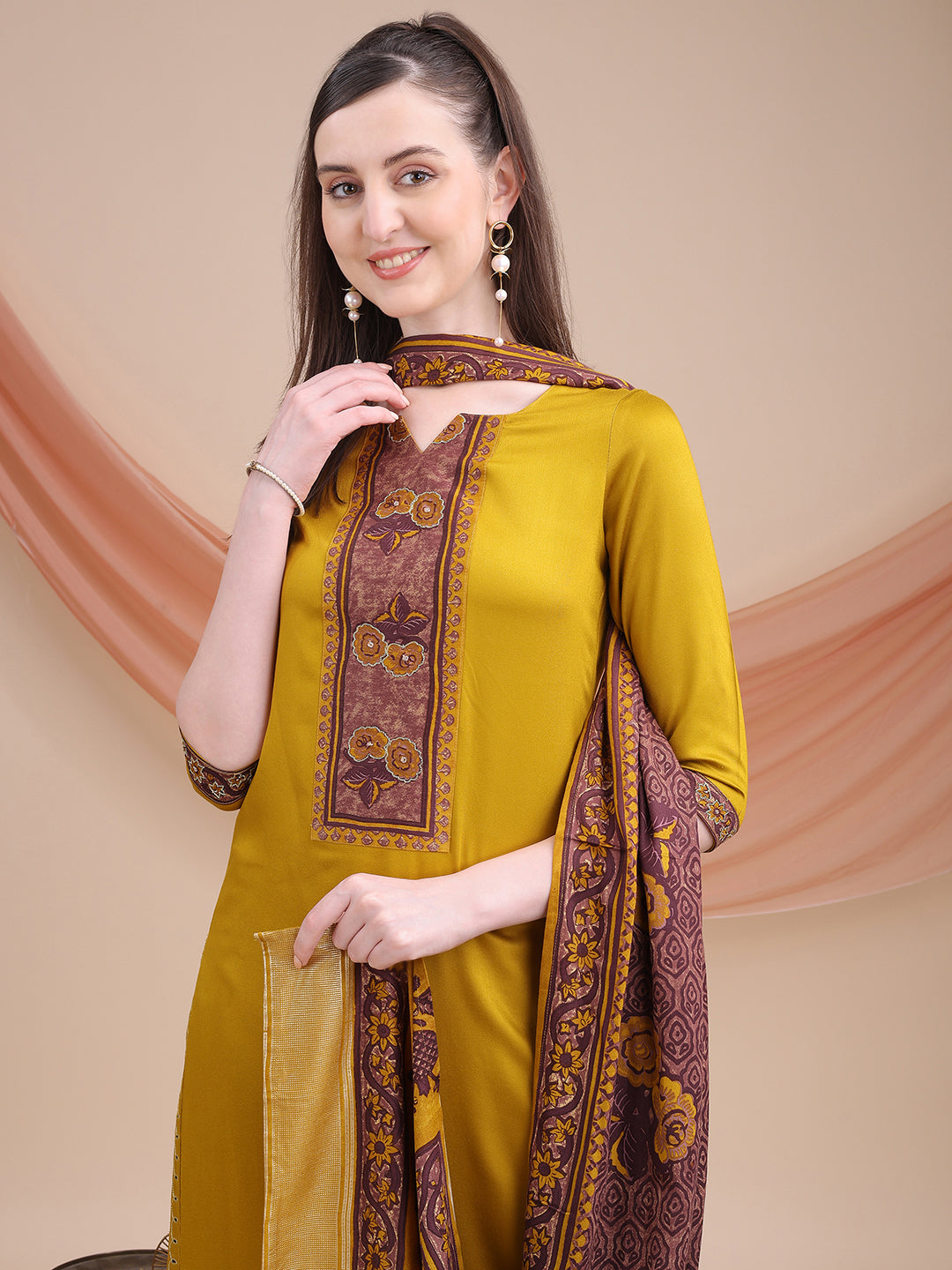 Yellow Printed Cotton Kurta Set with Dupatta | Sitaram Designer Ethnic Wear for Women