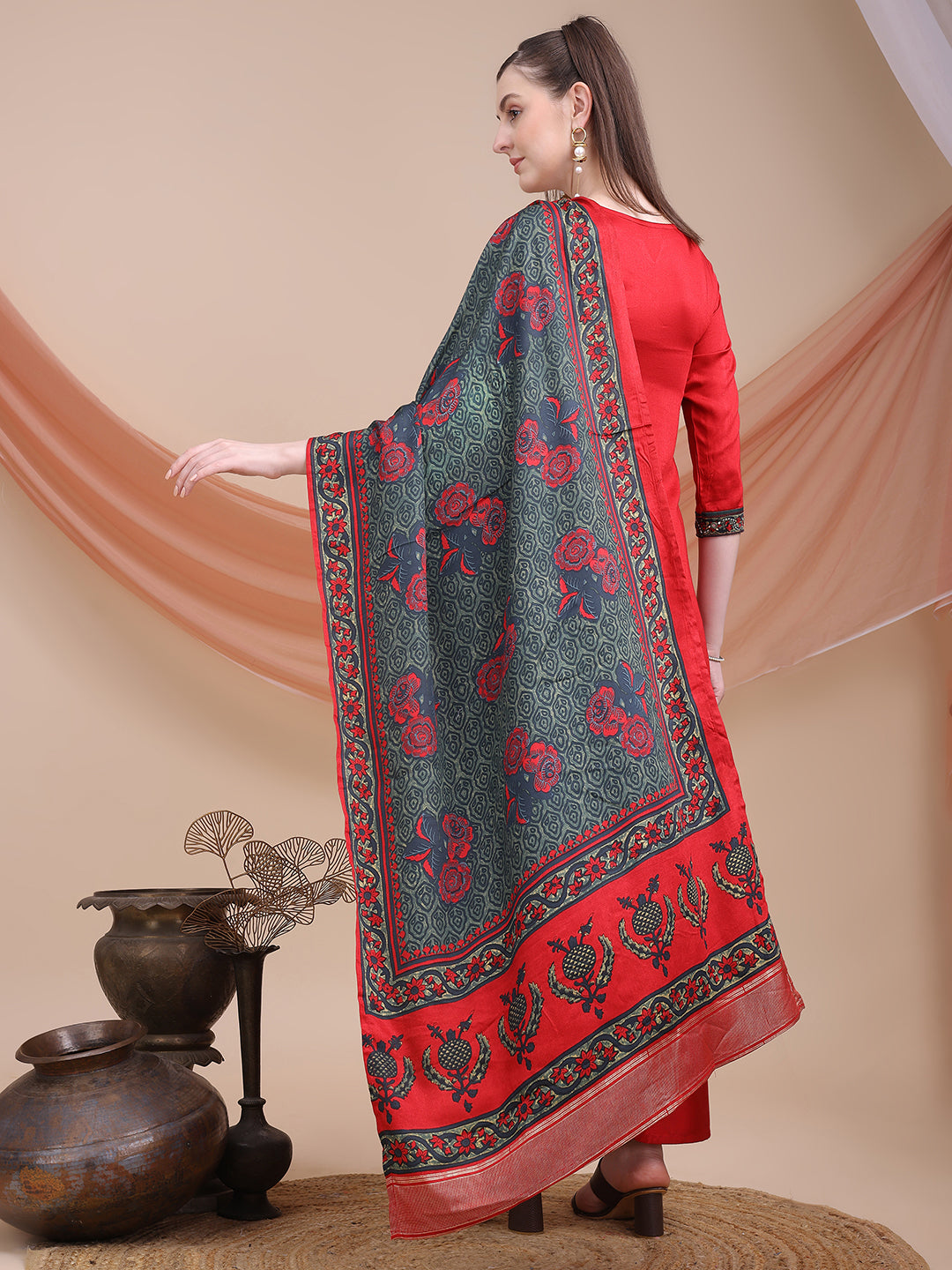 Maroon Printed Cotton Kurta Set with Dupatta | Sitaram Designer Ethnic Wear for Women
