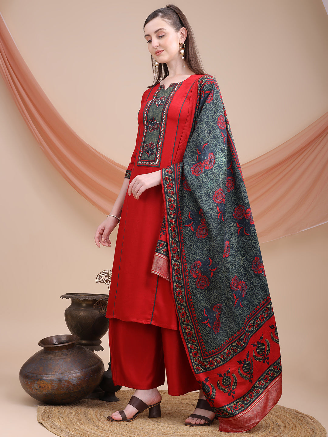 Maroon Printed Cotton Kurta Set with Dupatta | Sitaram Designer Ethnic Wear for Women