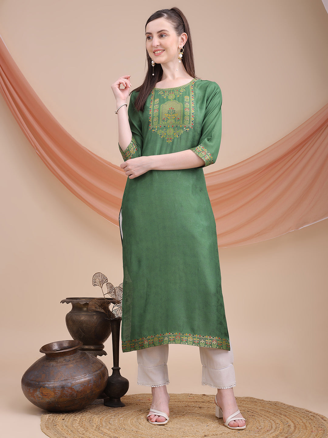 Sitaram Designer Green Kurta with Jacquard Detailing – Festive Ethnic Wear