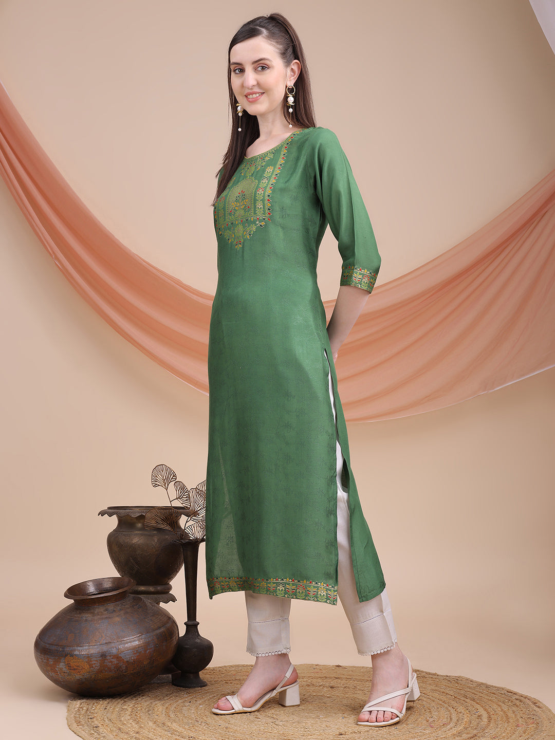 Sitaram Designer Green Kurta with Jacquard Detailing – Festive Ethnic Wear