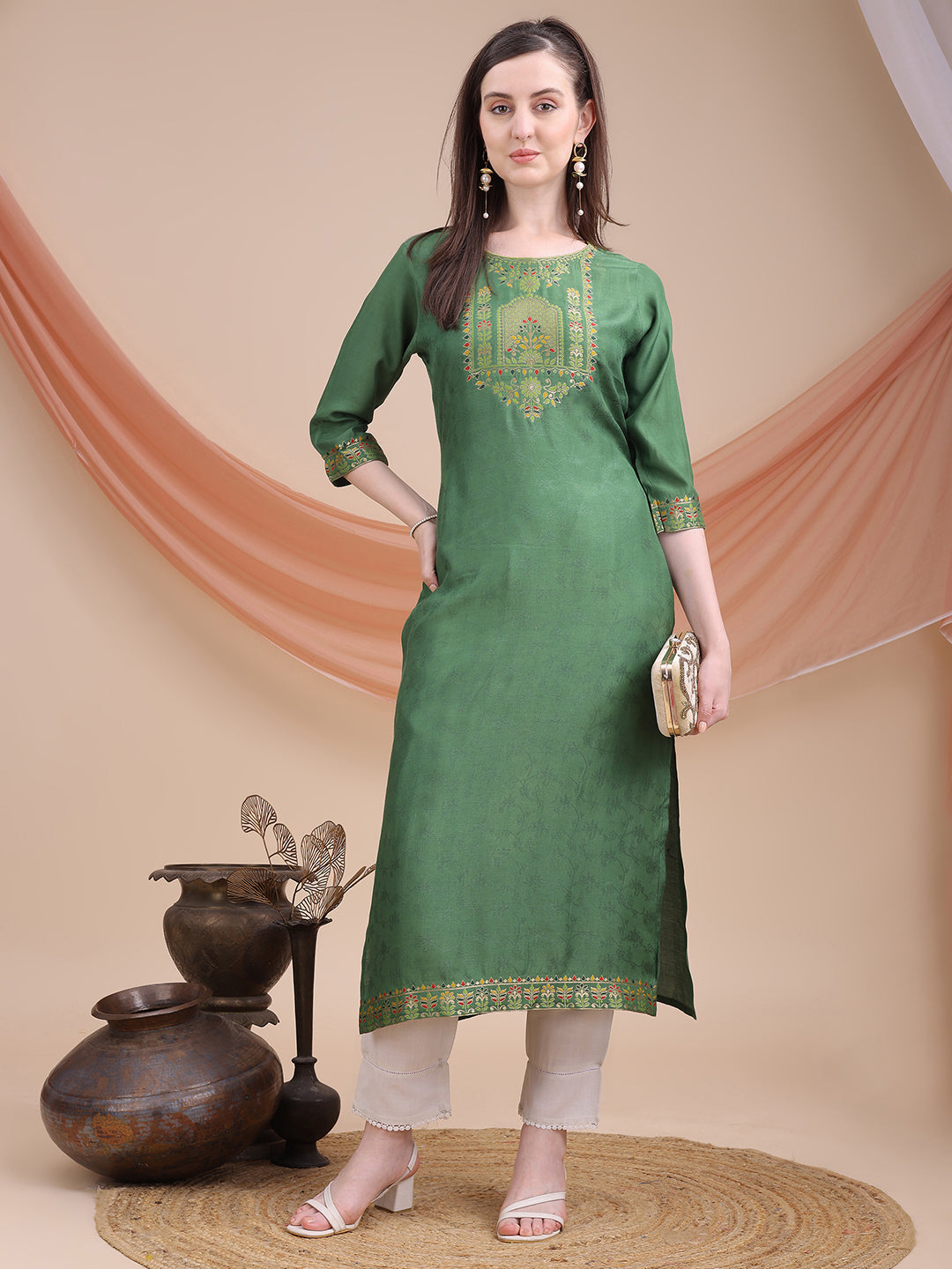 Sitaram Designer Green Kurta with Jacquard Detailing – Festive Ethnic Wear