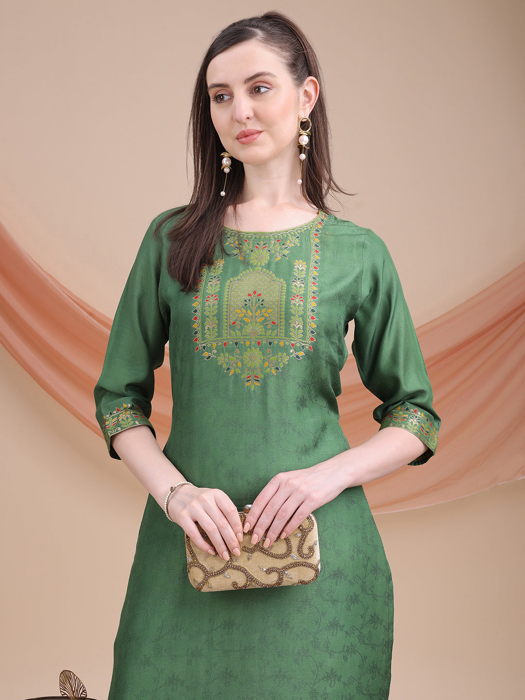 Sitaram Designer Green Kurta with Jacquard Detailing – Festive Ethnic Wear
