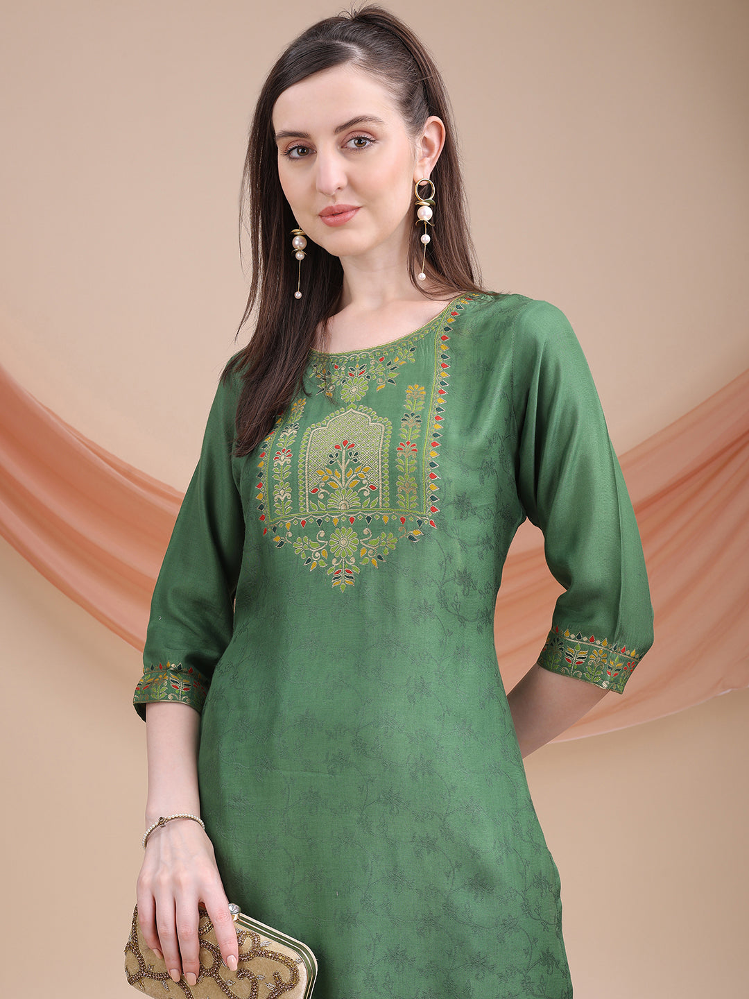 Sitaram Designer Green Kurta with Jacquard Detailing – Festive Ethnic Wear