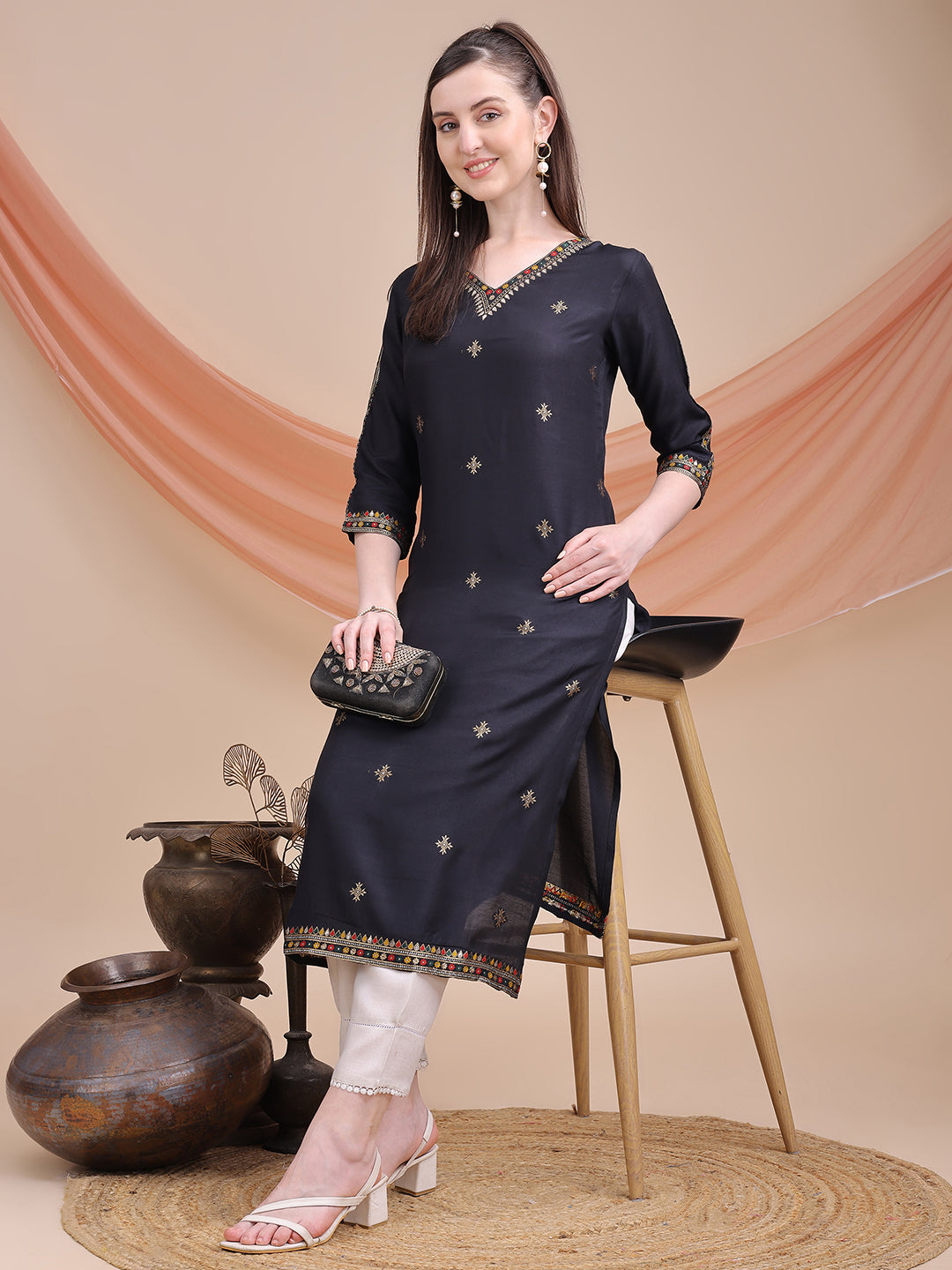 Sitaram Designer Black Kurta with Jacquard Detailing – Festive Ethnic Wear