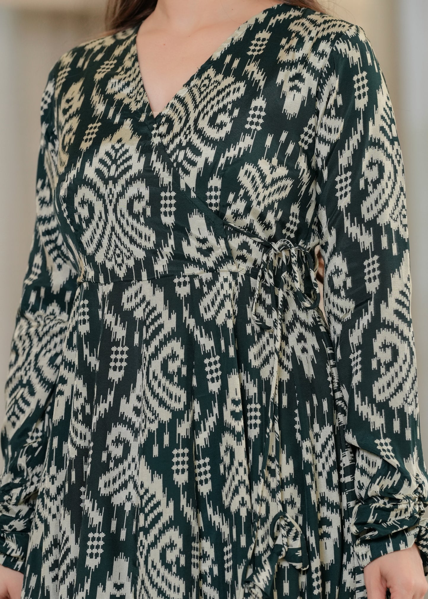Green Cotton Ikat Anarkali Kurta With Palazzo Set