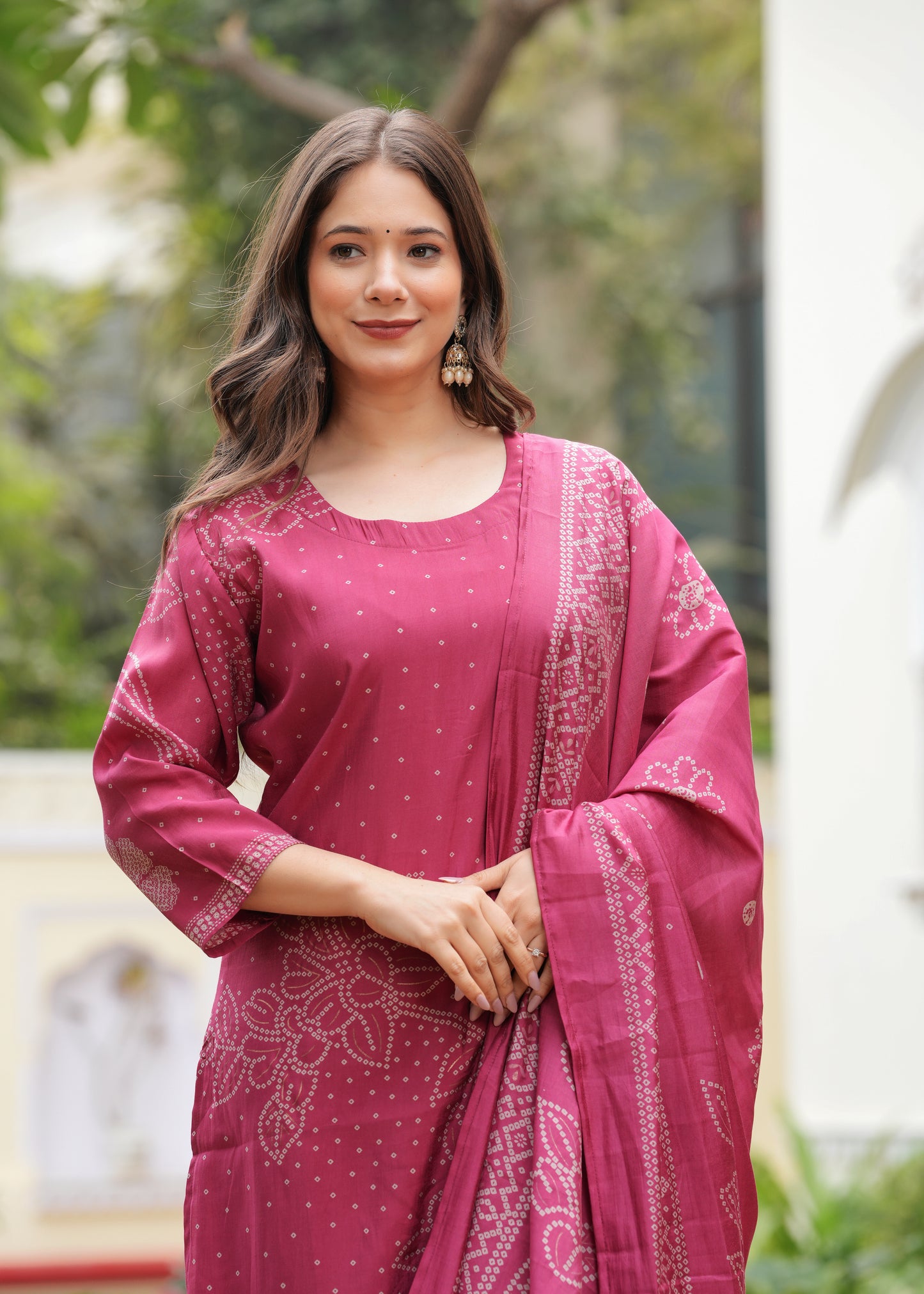Pink Viscose Straight Printed Kurta and Palazzo With Dupatta