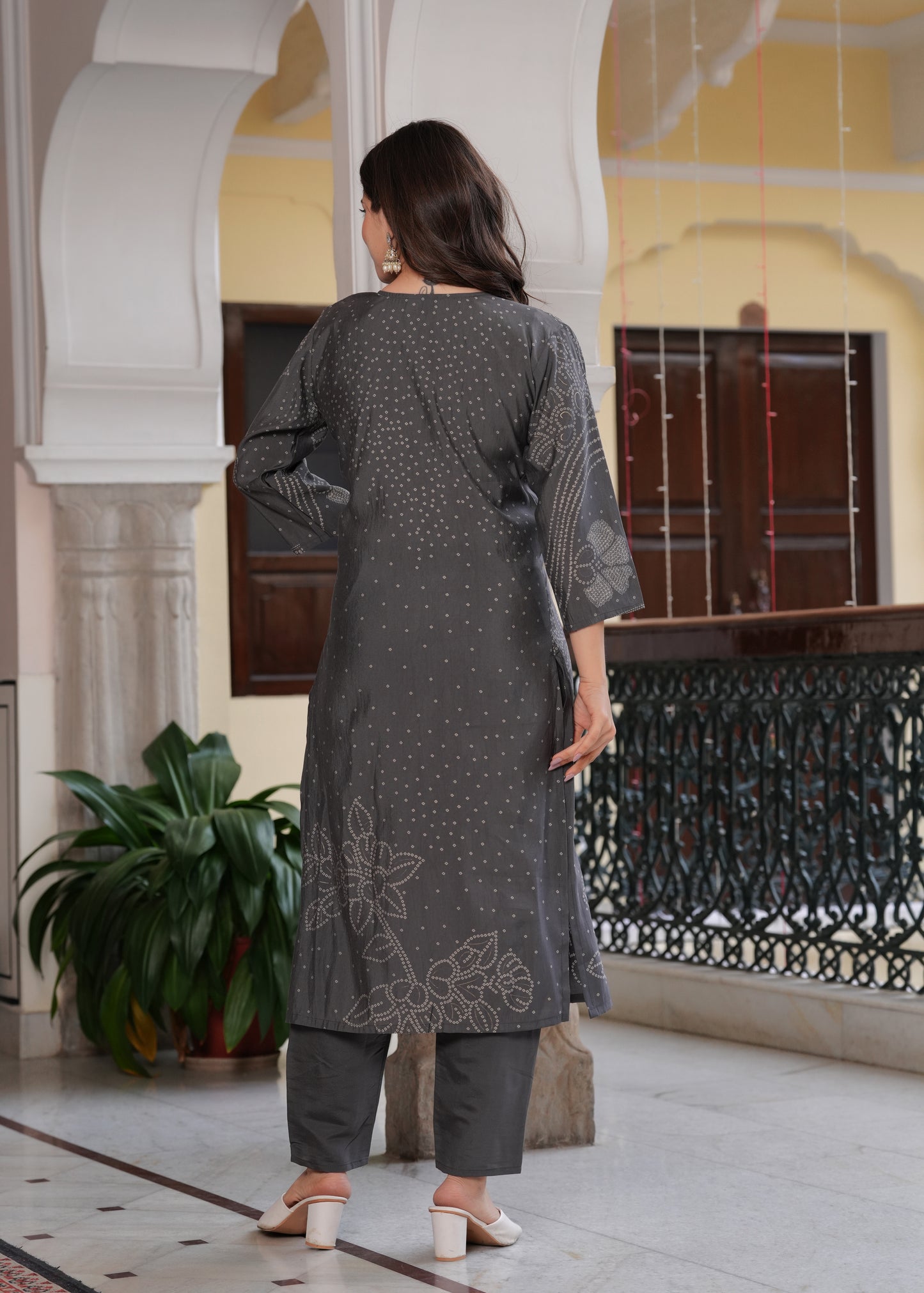 Grey Viscose Straight Printed Kurta and Palazzo With Dupatta