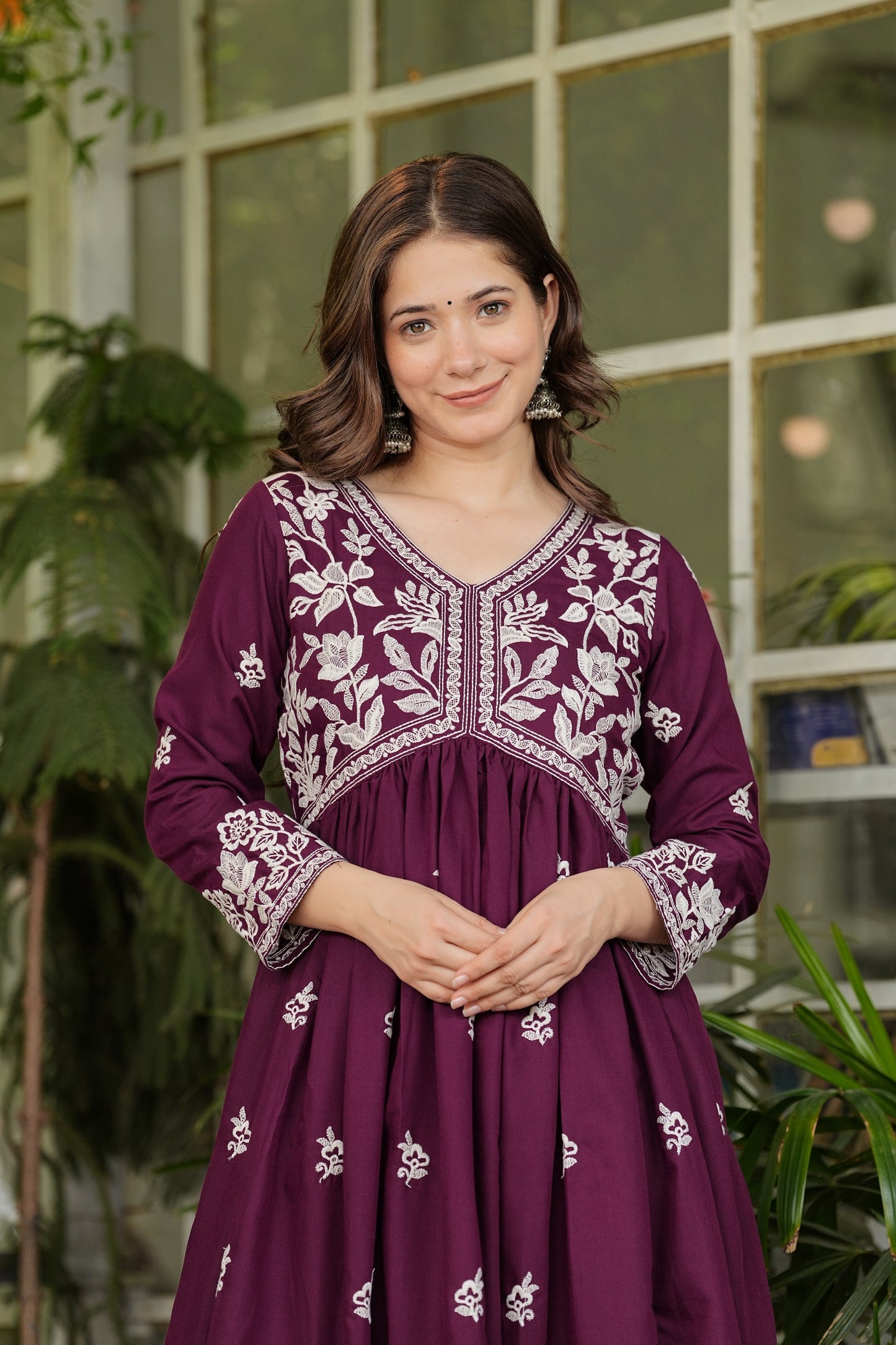 Wine Rayon Ethnic Motif Embroidery Fit And Flared Kurta With Sharara Set