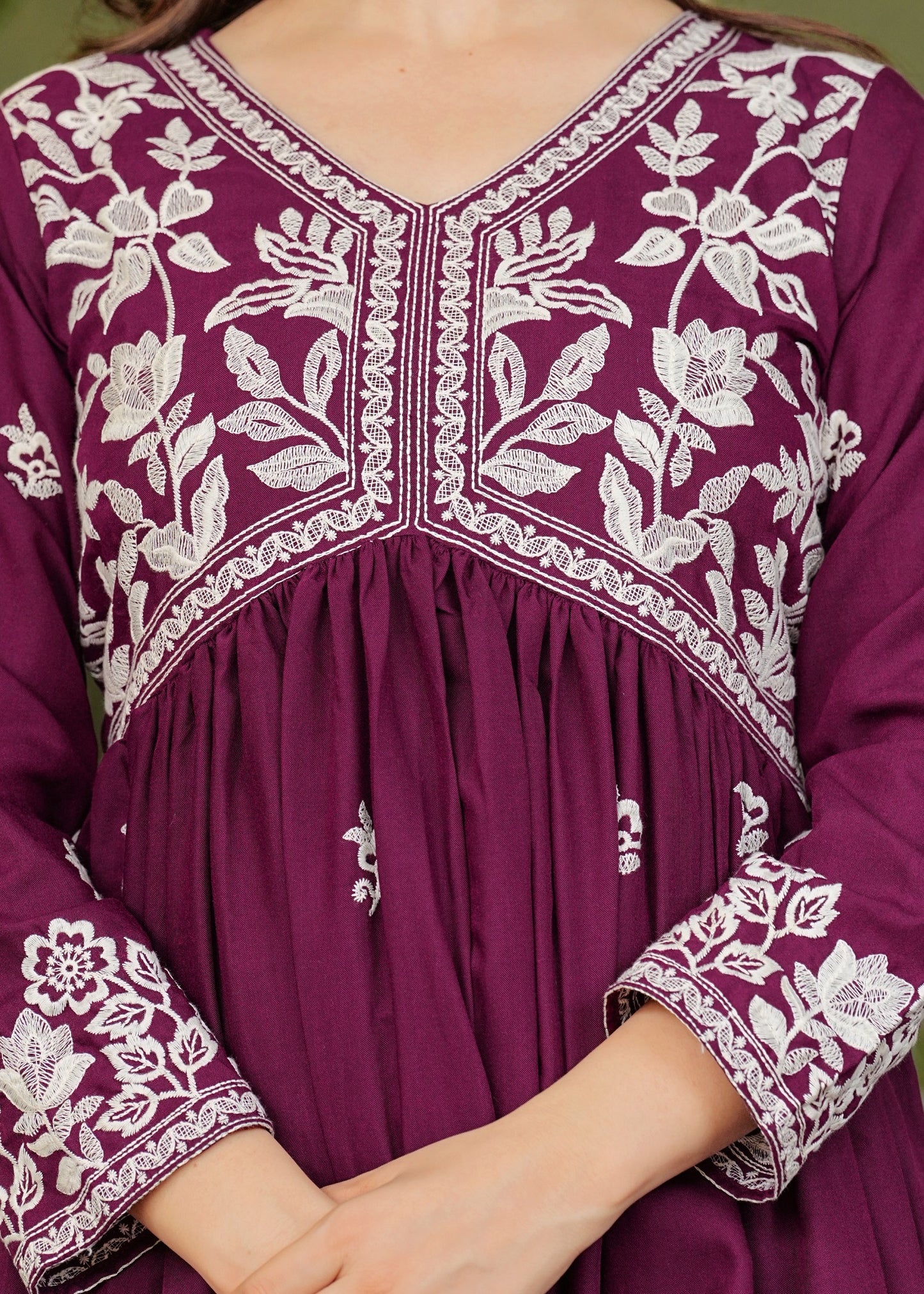 Wine Rayon Ethnic Motif Embroidery Fit And Flared Kurta With Sharara Set