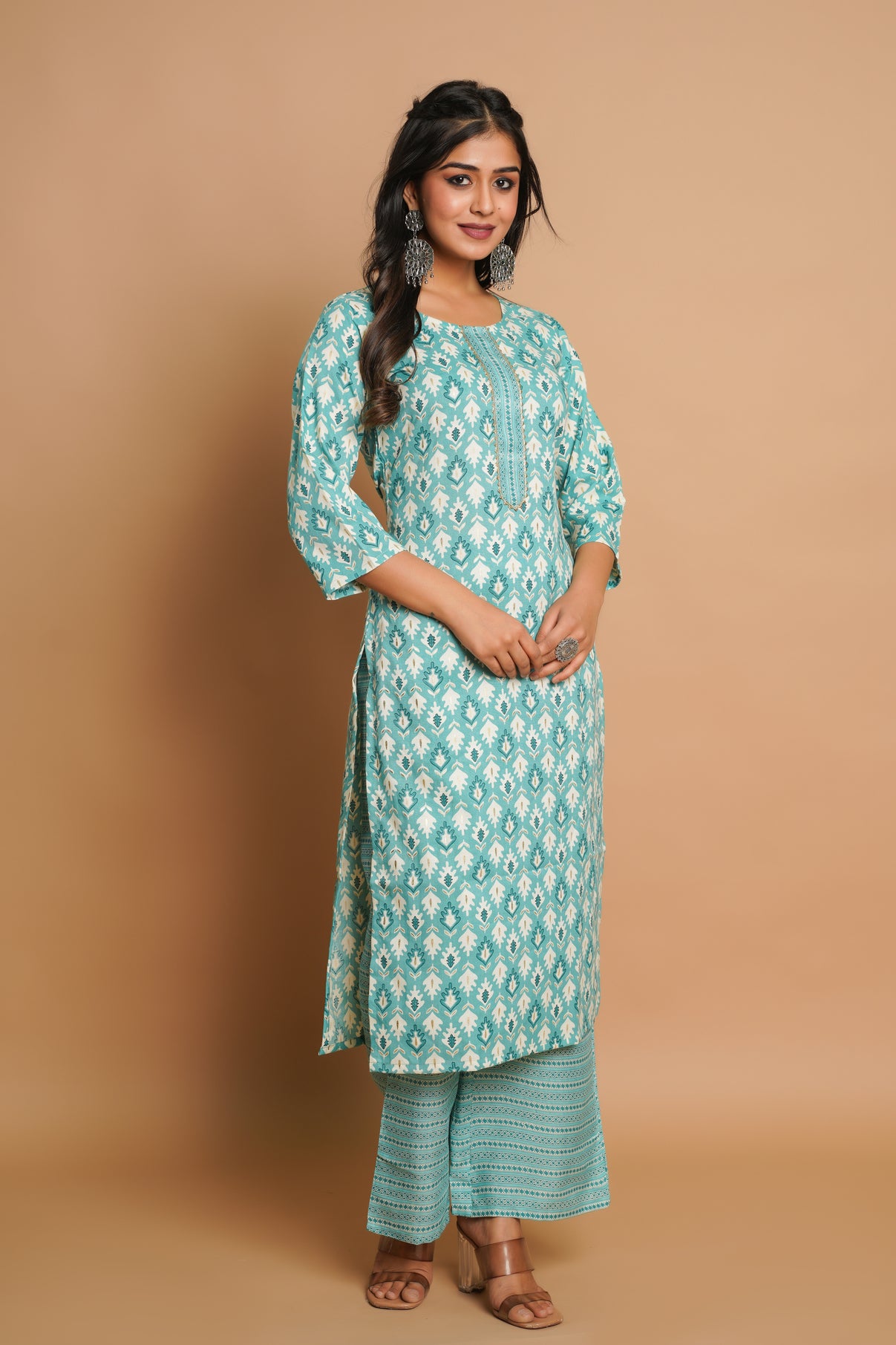 Elegant Firozi Printed Kurta Set for Women | Sitaram Designer Ethnic Wear