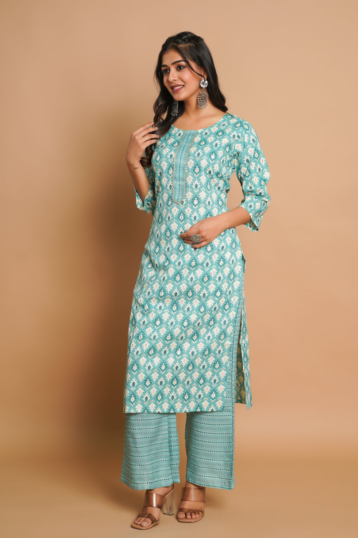 Elegant Firozi Printed Kurta Set for Women | Sitaram Designer Ethnic Wear