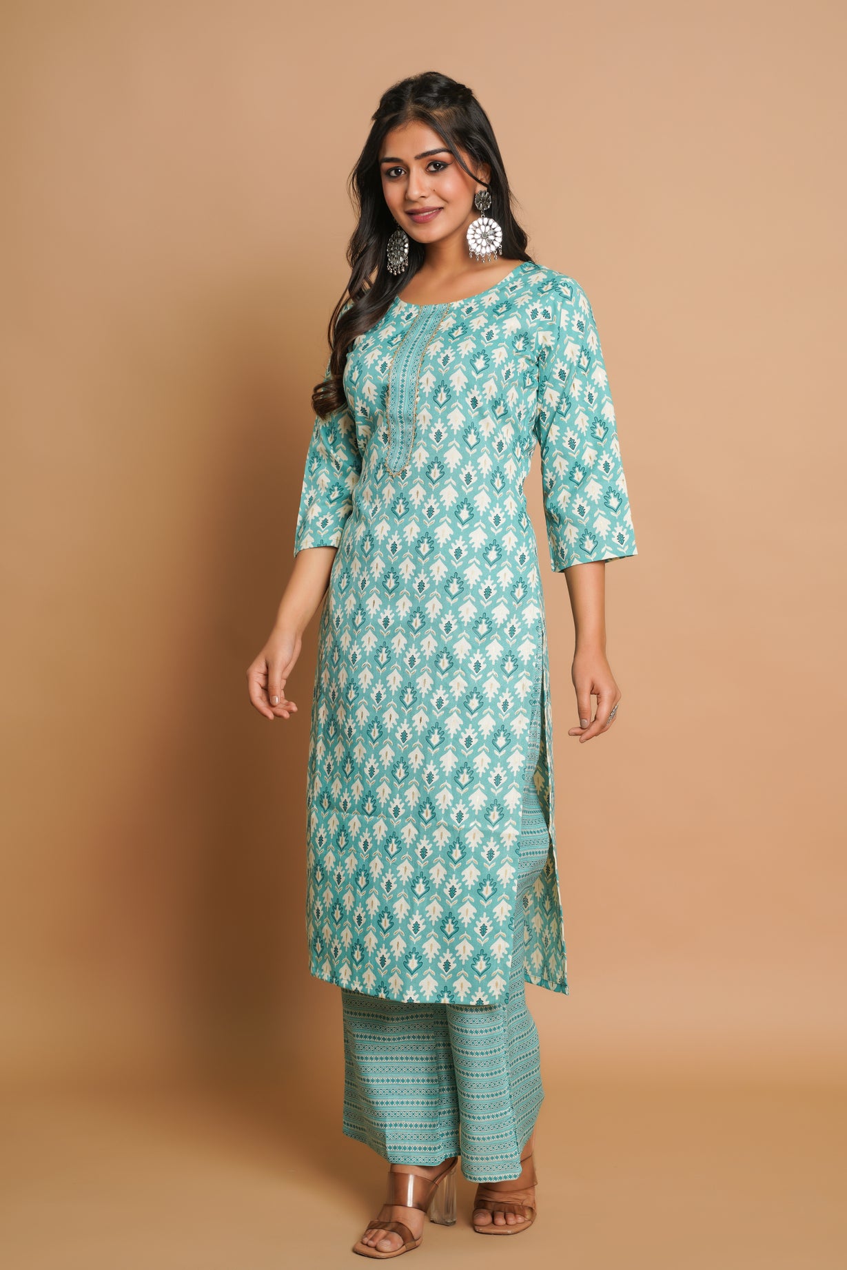 Elegant Firozi Printed Kurta Set for Women | Sitaram Designer Ethnic Wear