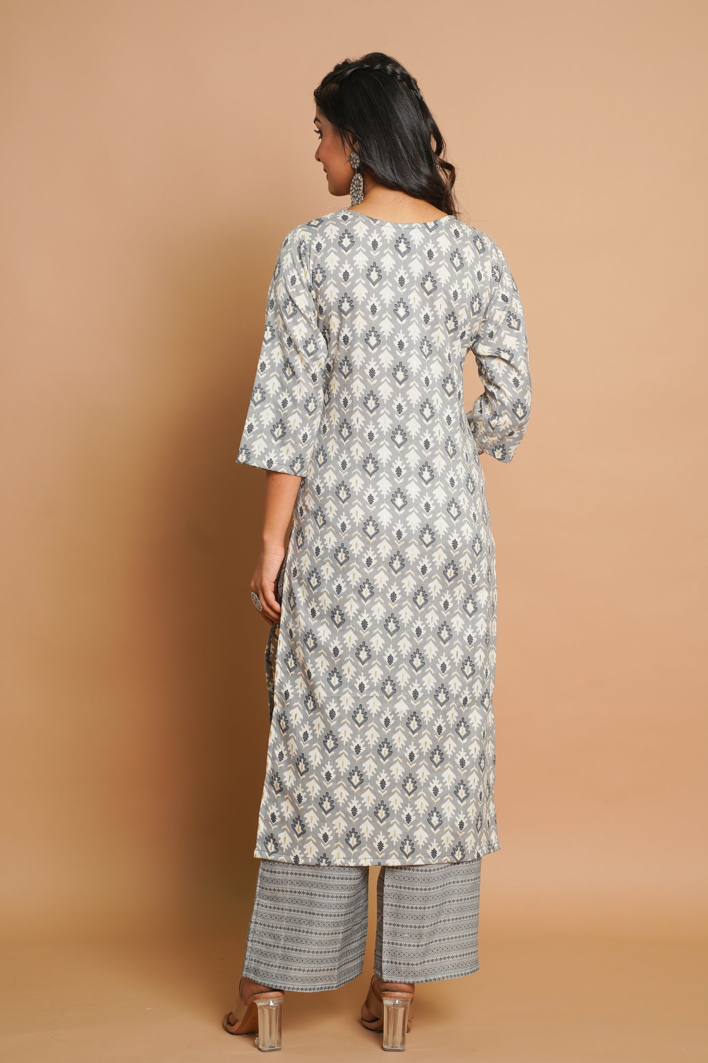 Elegant Grey Printed Kurta Set for Women | Sitaram Designer Ethnic Wear