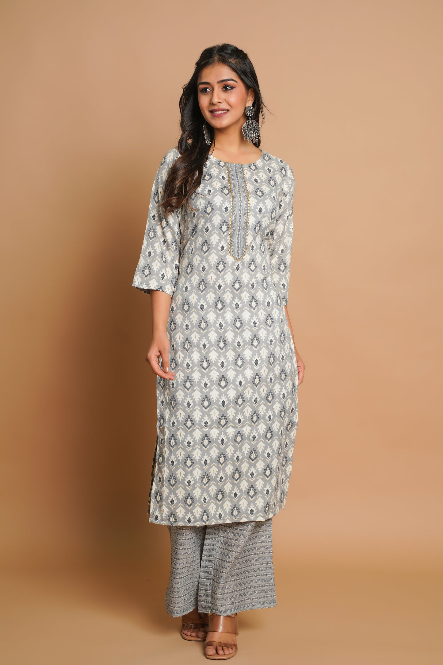 Elegant Grey Printed Kurta Set for Women | Sitaram Designer Ethnic Wear