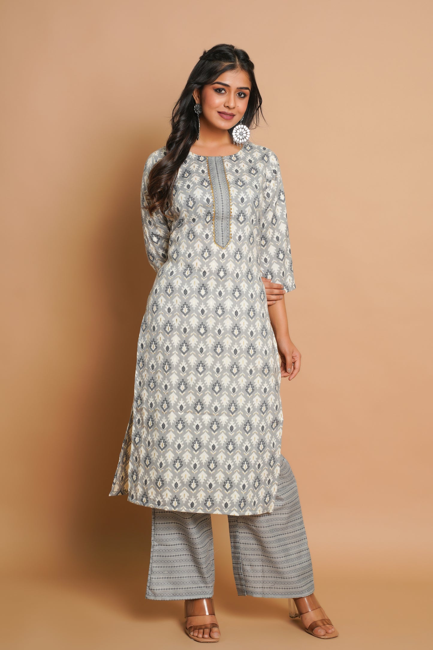 Elegant Grey Printed Kurta Set for Women | Sitaram Designer Ethnic Wear