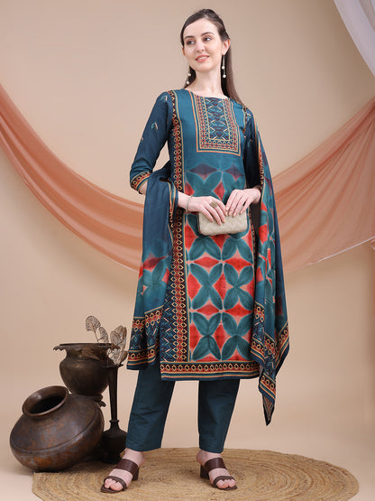 Blue Printed Muslin Kurta Set with Dupatta | Sitaram Designer Ethnic Wear for Women