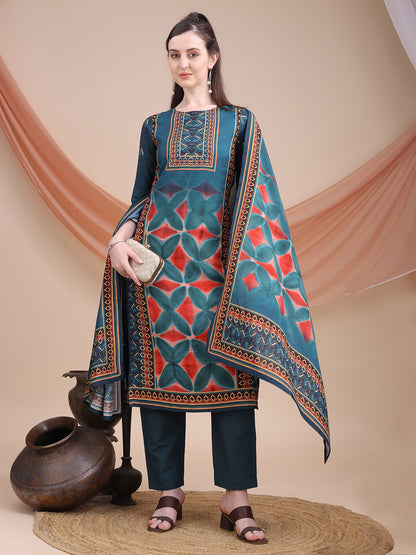 Blue Printed Muslin Kurta Set with Dupatta | Sitaram Designer Ethnic Wear for Women