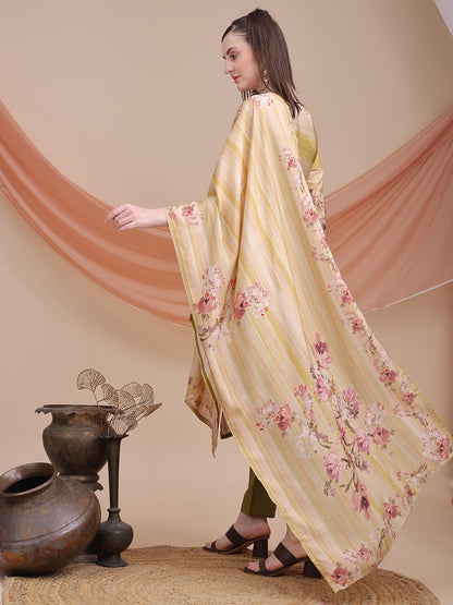 Mustard Printed Muslin Kurta Set with Dupatta | Sitaram Designer Ethnic Wear for Women