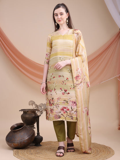 Mustard Printed Muslin Kurta Set with Dupatta | Sitaram Designer Ethnic Wear for Women
