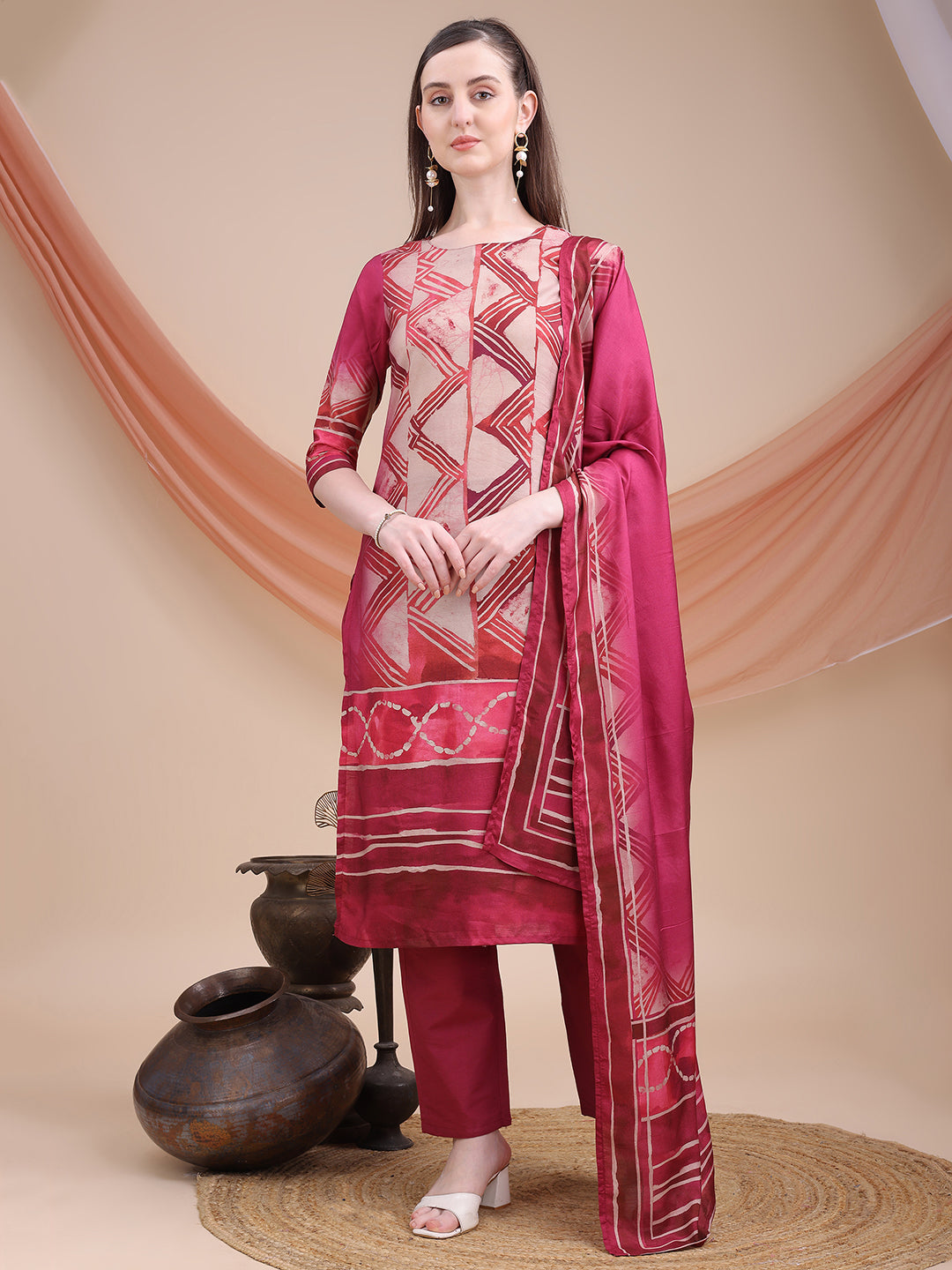 Pink Printed Muslin Kurta Set with Dupatta | Sitaram Designer Ethnic Wear for Women