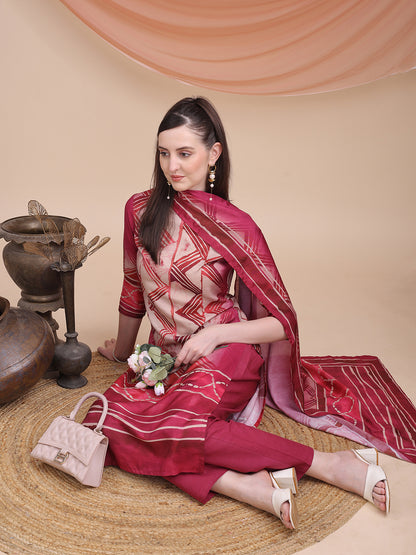 Pink Printed Muslin Kurta Set with Dupatta | Sitaram Designer Ethnic Wear for Women